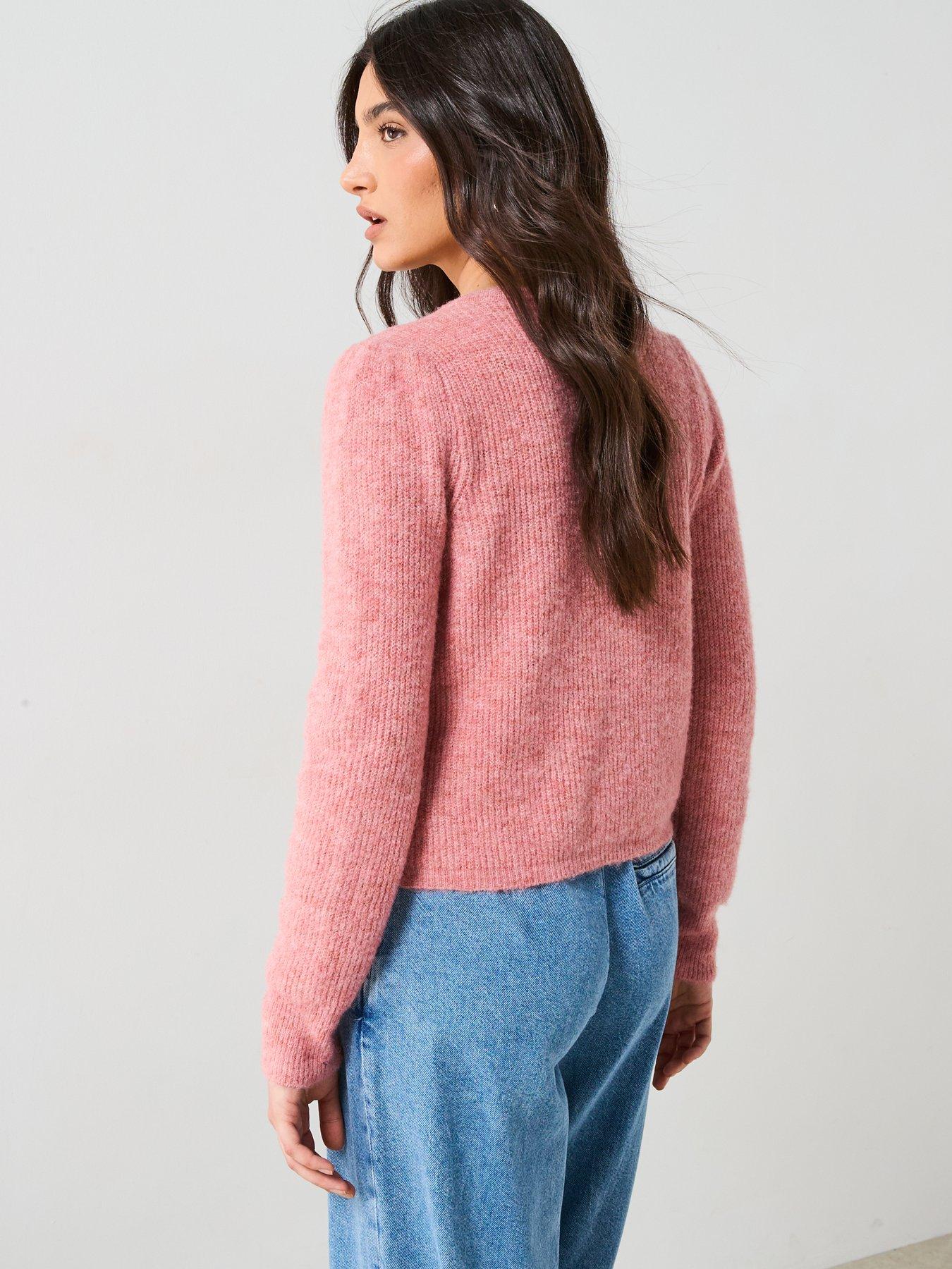Image 2 of 5 of V by Very Flower Applique Crew Neck Cardigan with Wool - Pink