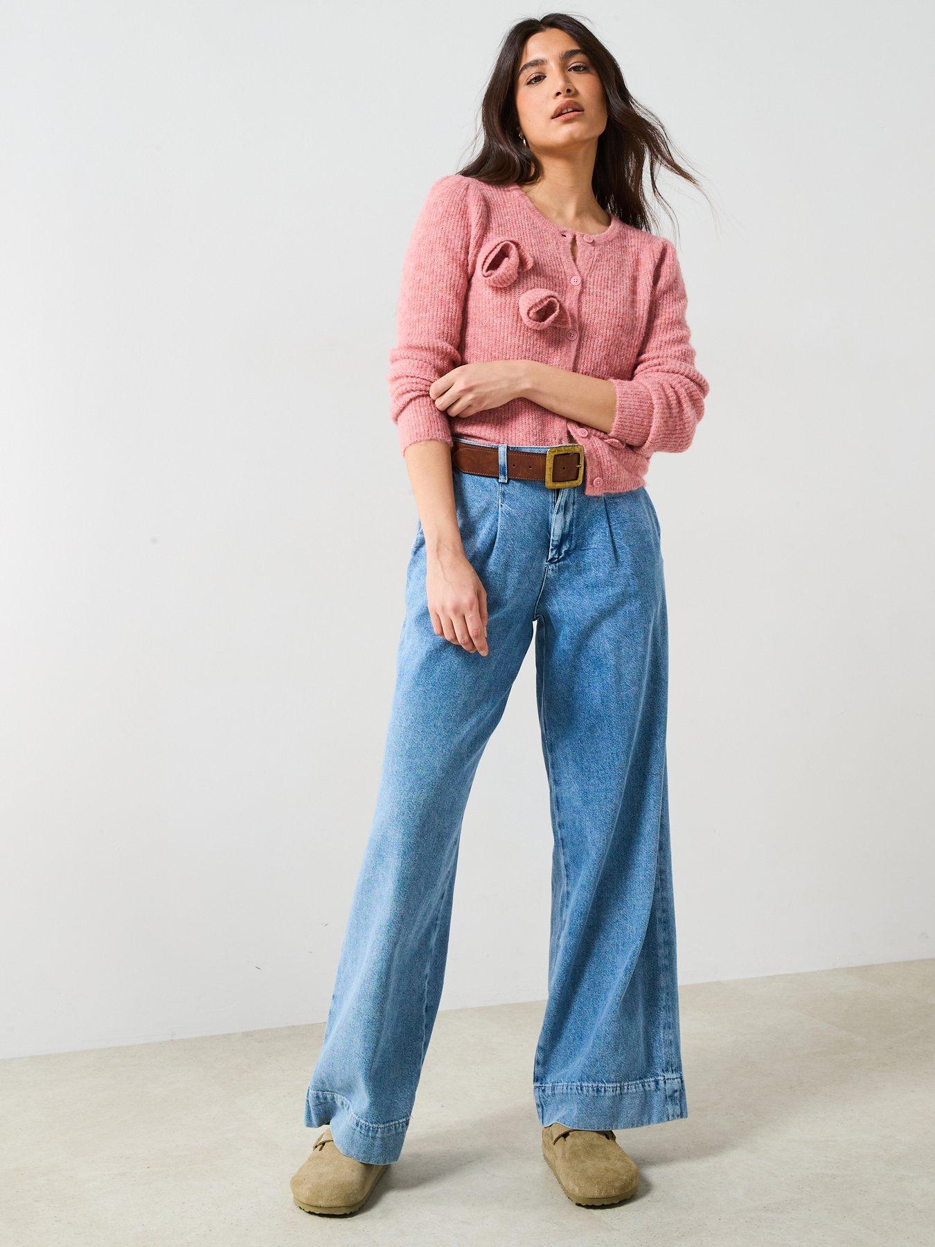 Image 3 of 5 of V by Very Flower Applique Crew Neck Cardigan with Wool - Pink