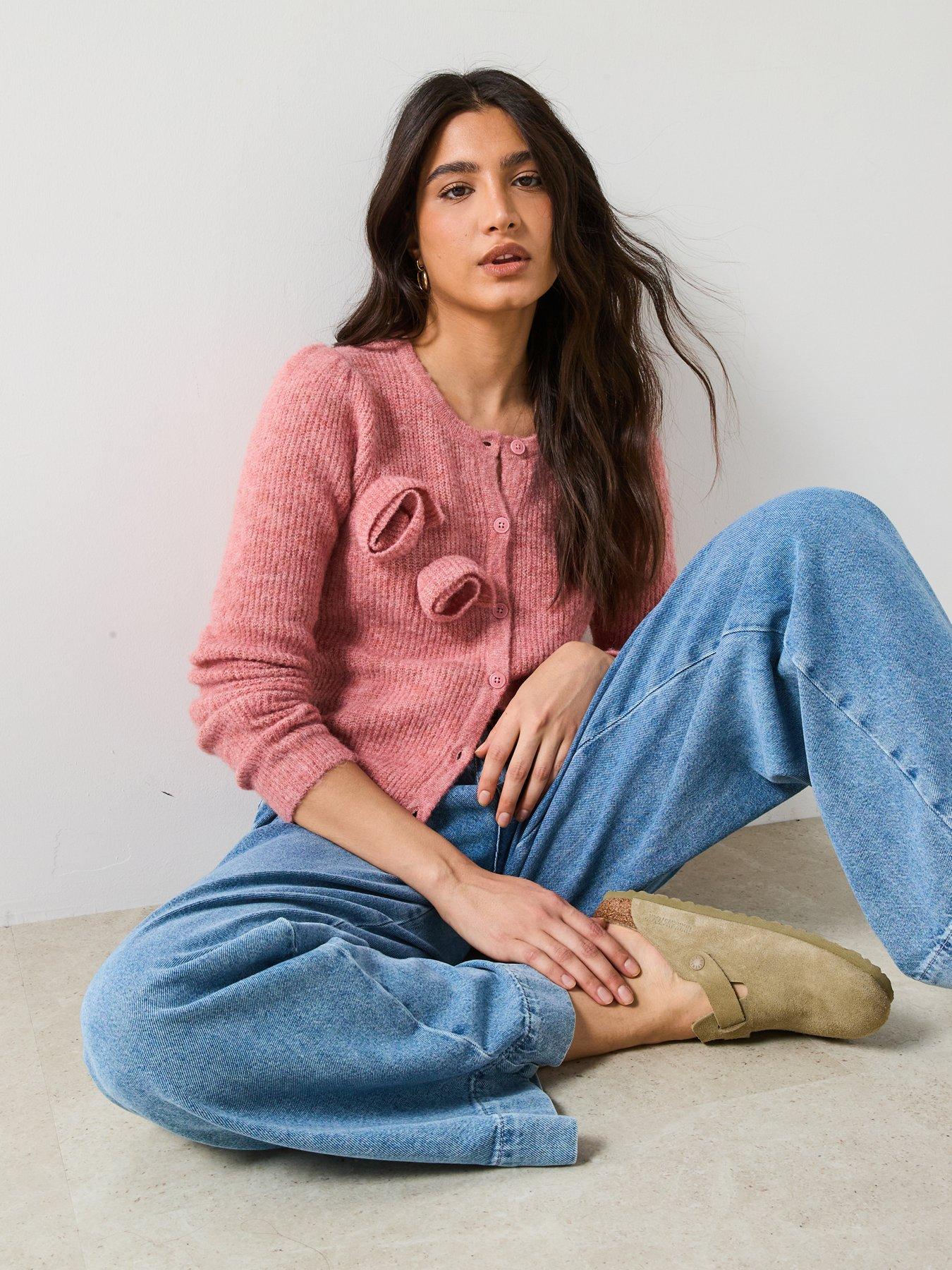 Image 5 of 5 of V by Very Flower Applique Crew Neck Cardigan with Wool - Pink