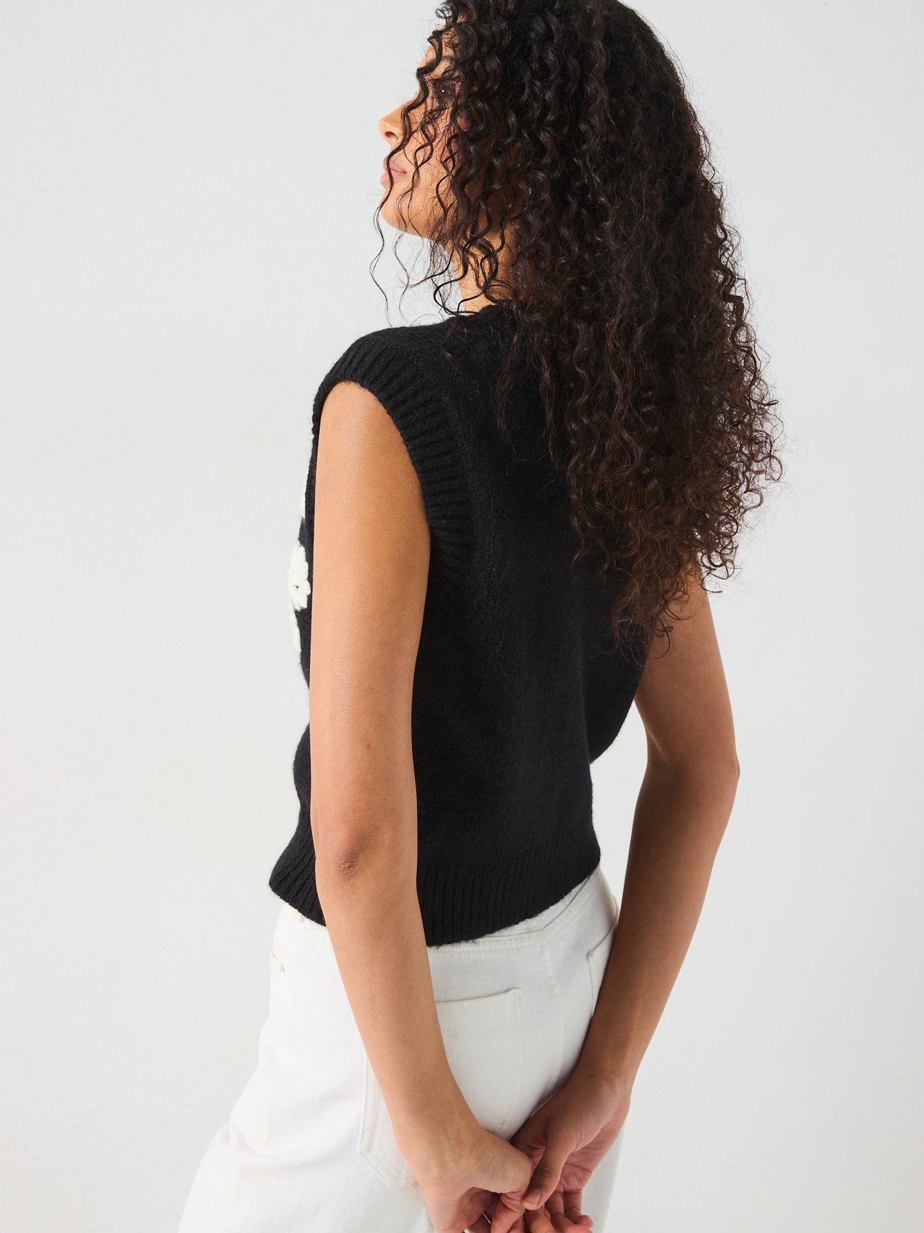 Image 2 of 6 of V by Very Embroidered Flower Button Through Short Vest - Black