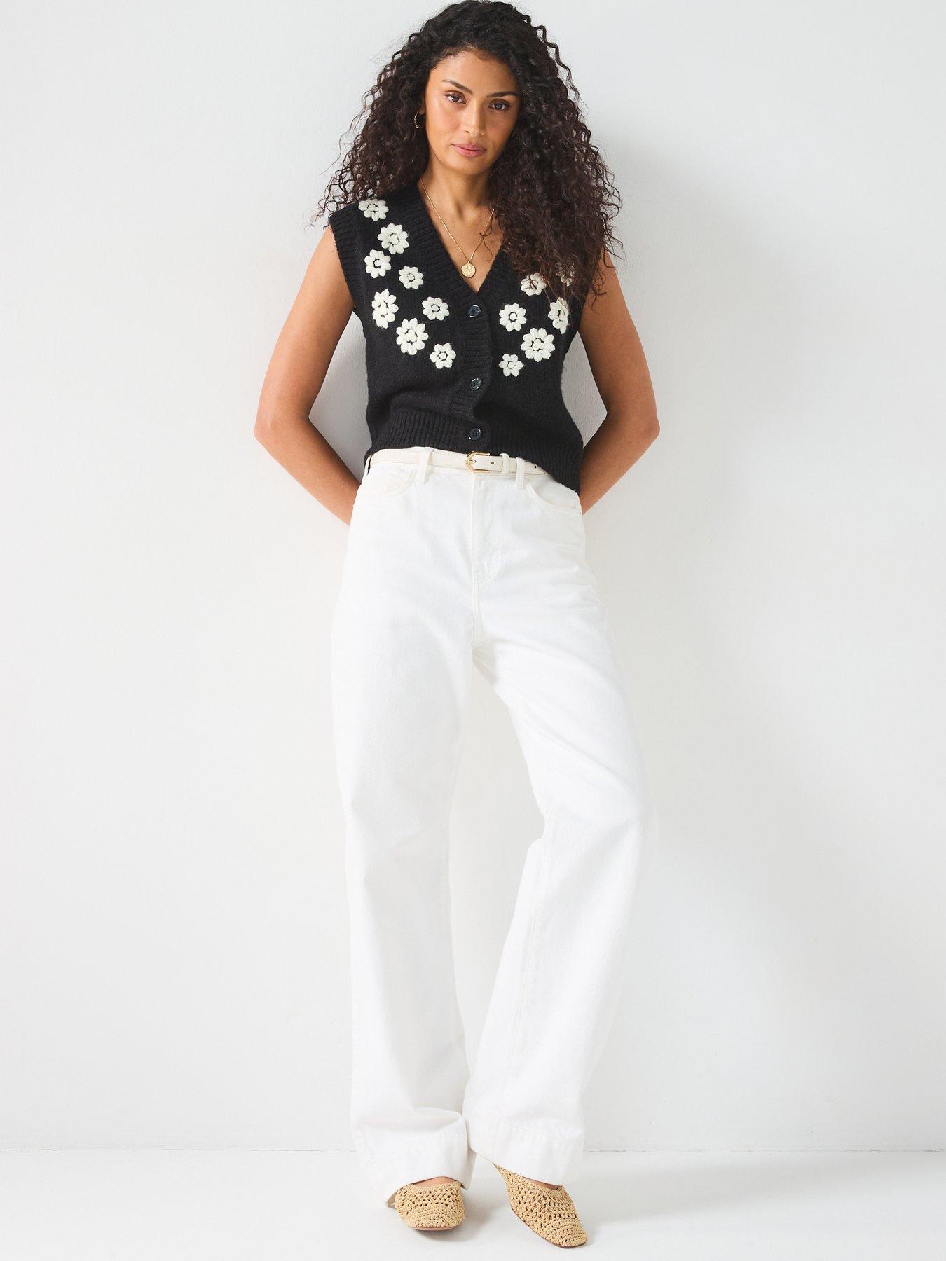 Image 3 of 6 of V by Very Embroidered Flower Button Through Short Vest - Black