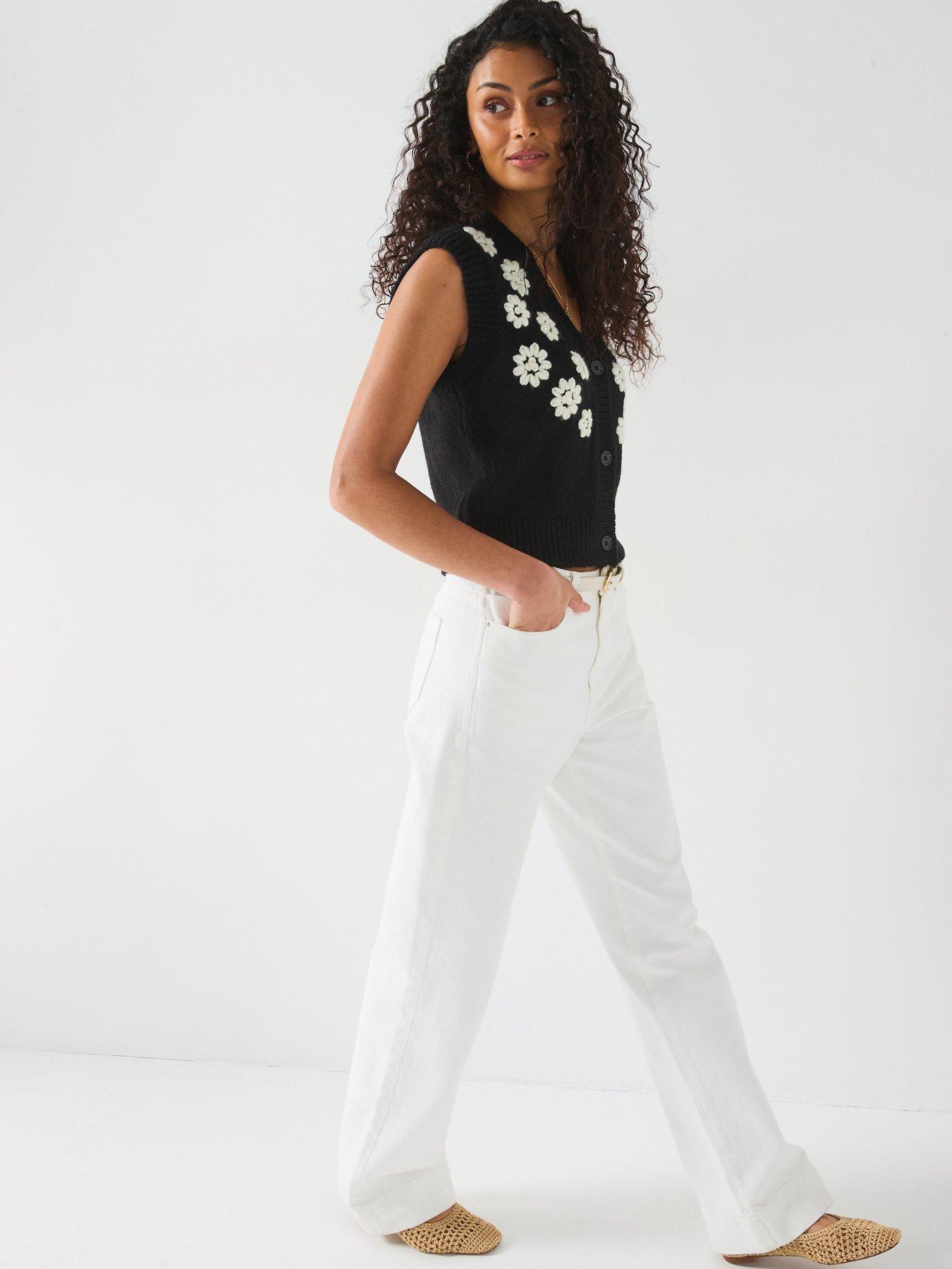 Image 6 of 6 of V by Very Embroidered Flower Button Through Short Vest - Black