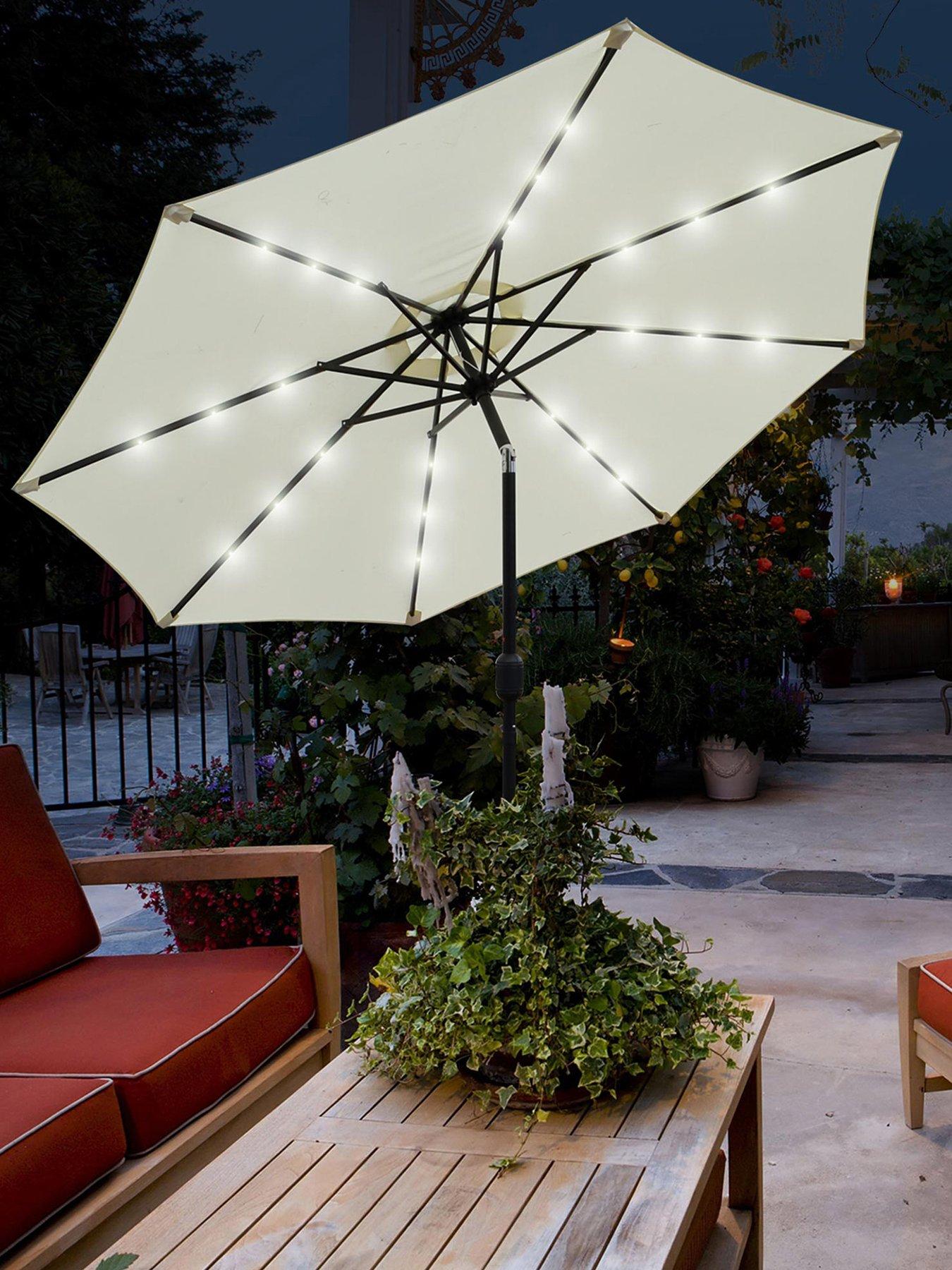 Solar LED Tilting Cream Garden Parasol Umbrella 2.7M