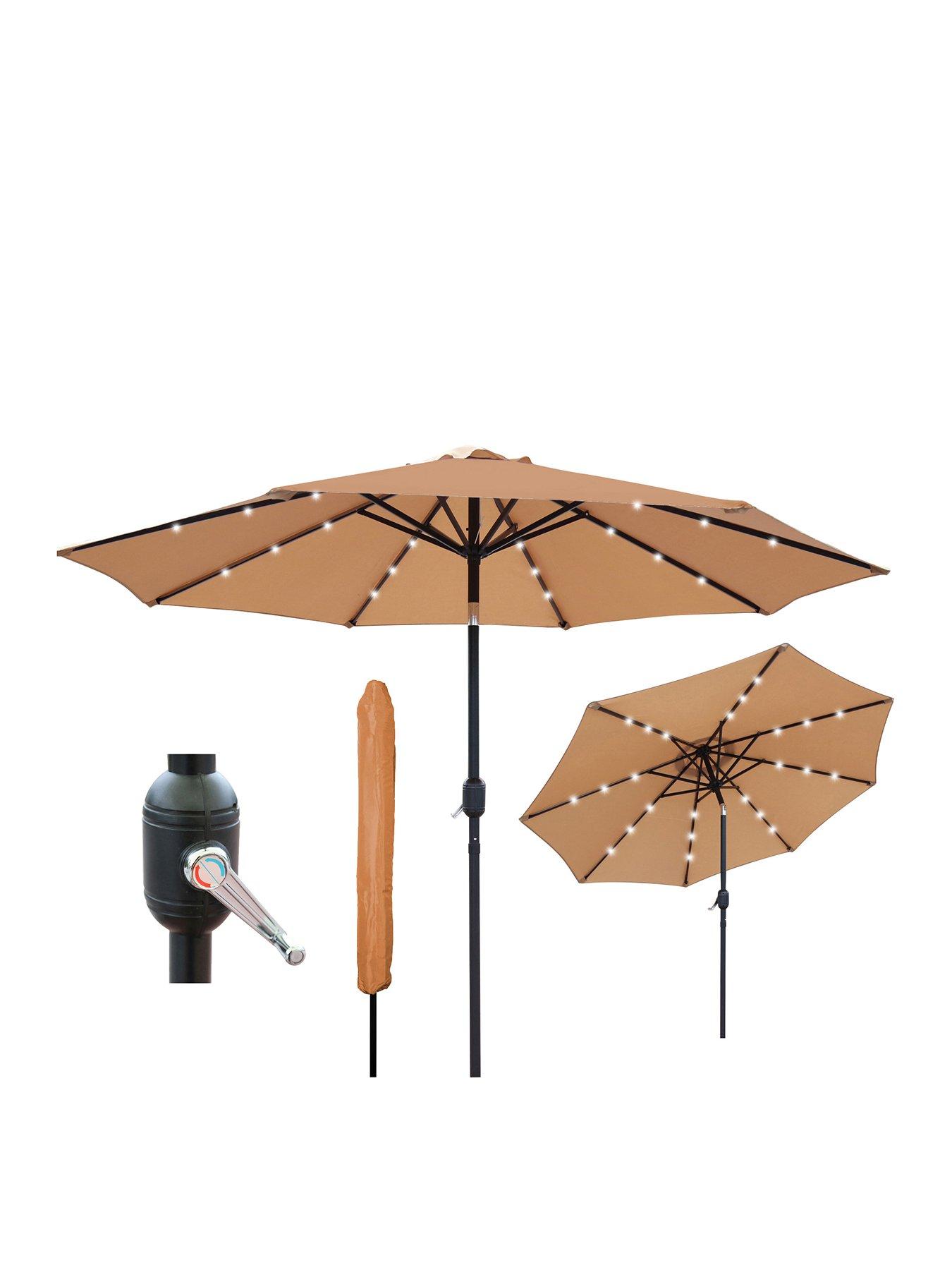 Image 2 of 6 of Glamhaus Solar LED Tilting Khaki Sand Garden Parasol Umbrella 2.7M