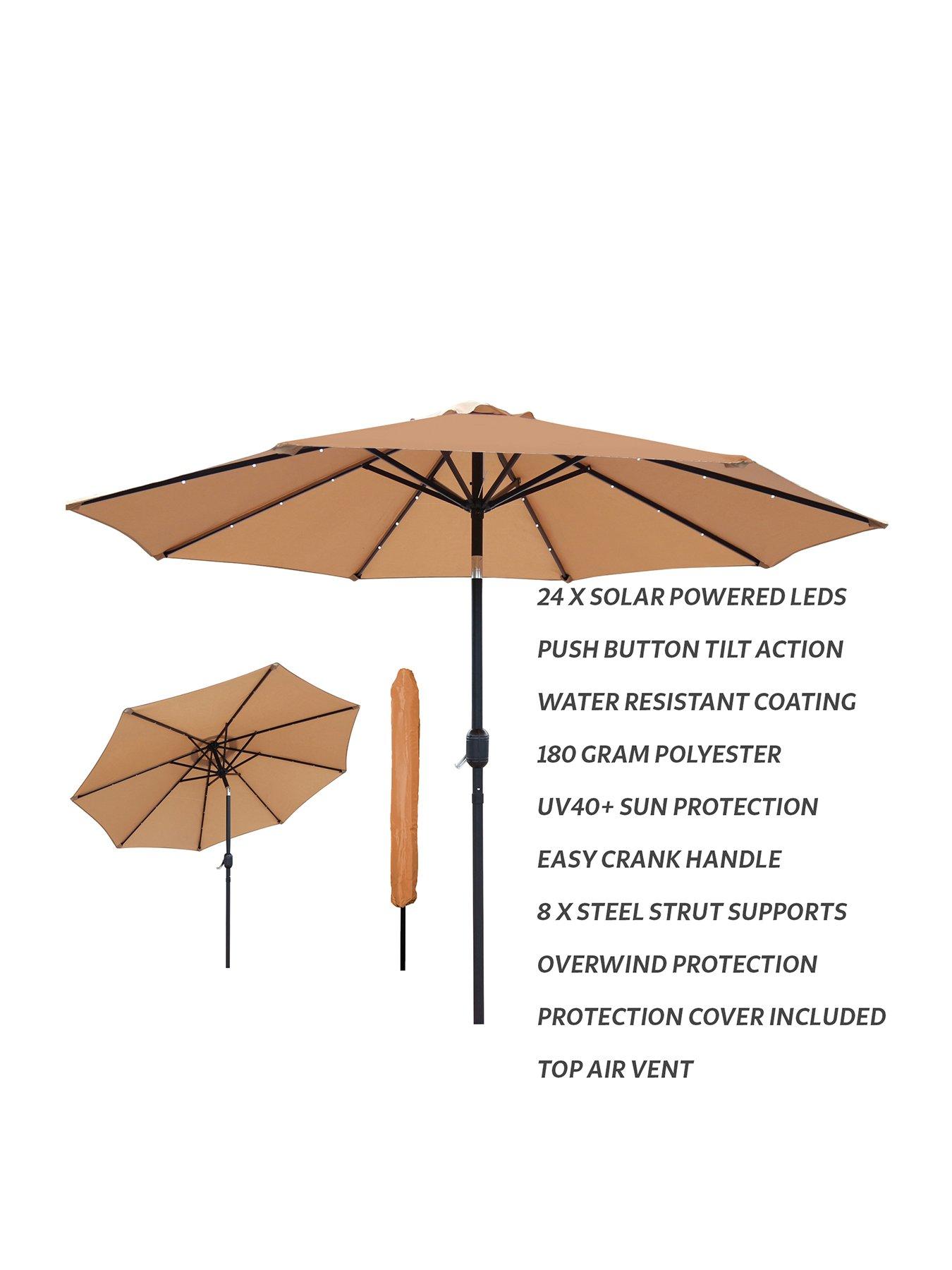 Image 3 of 6 of Glamhaus Solar LED Tilting Khaki Sand Garden Parasol Umbrella 2.7M