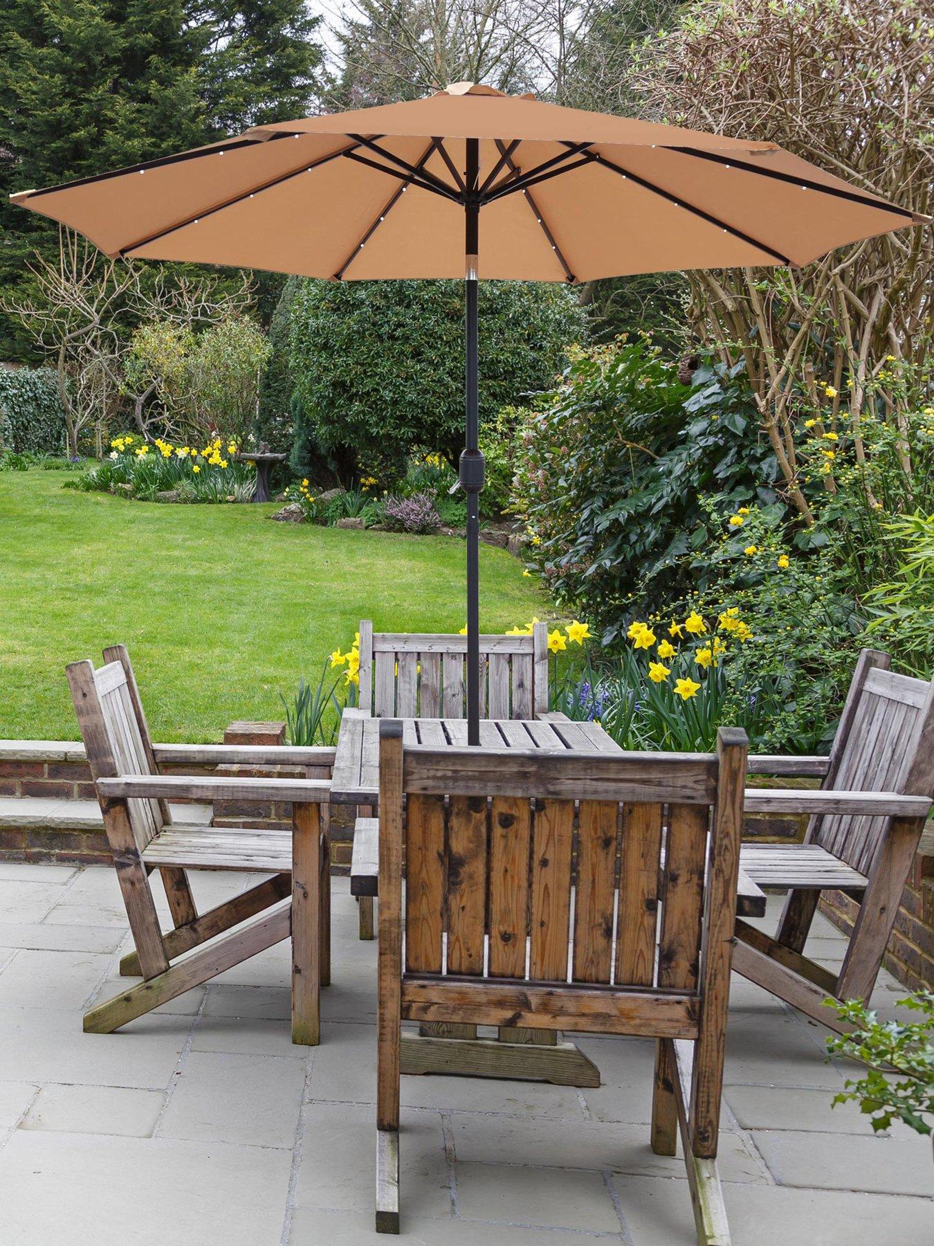 Image 5 of 6 of Glamhaus Solar LED Tilting Khaki Sand Garden Parasol Umbrella 2.7M