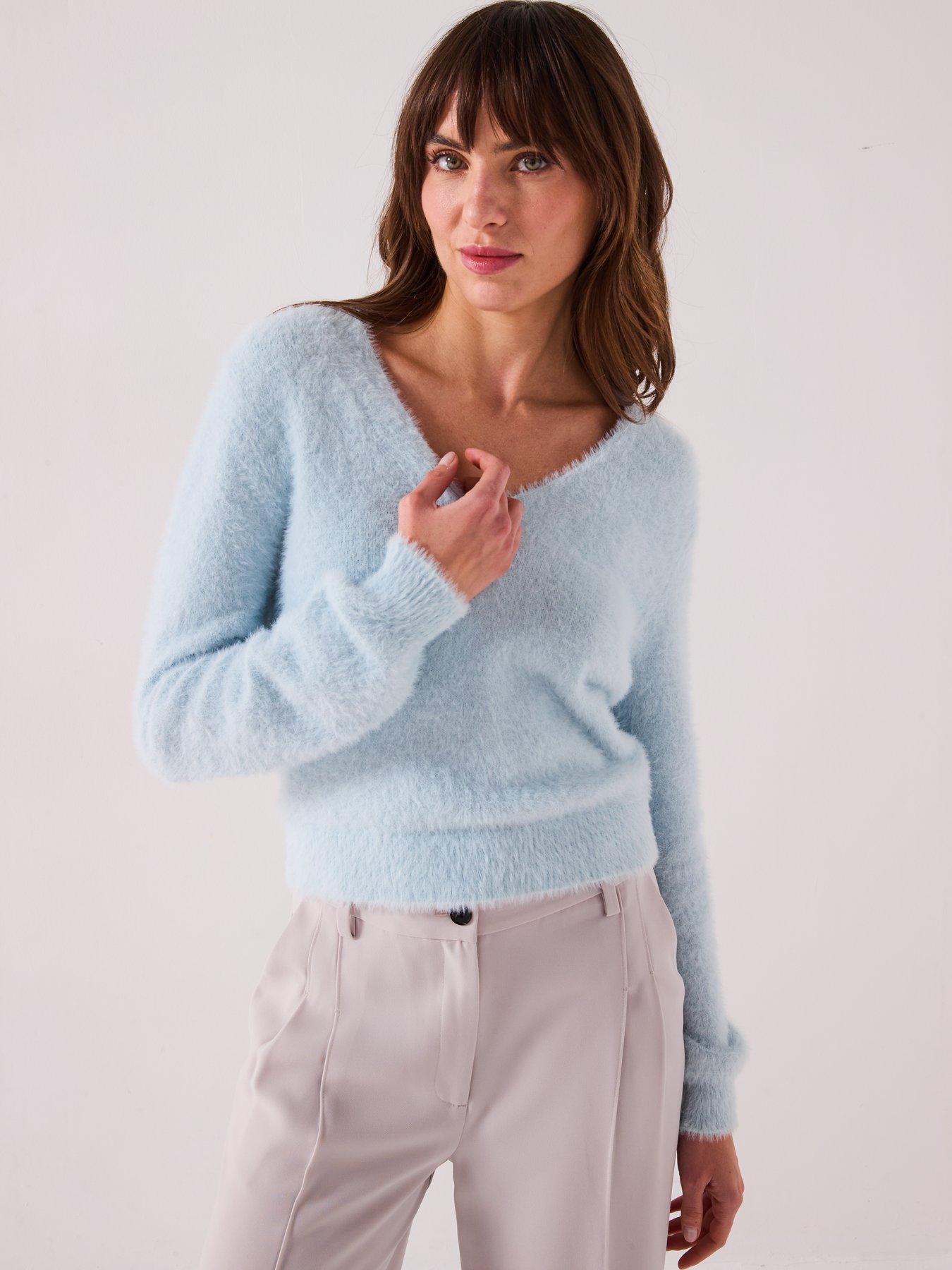 Image 1 of 6 of V by Very Fluffy V Neck Short Jumper - Blue