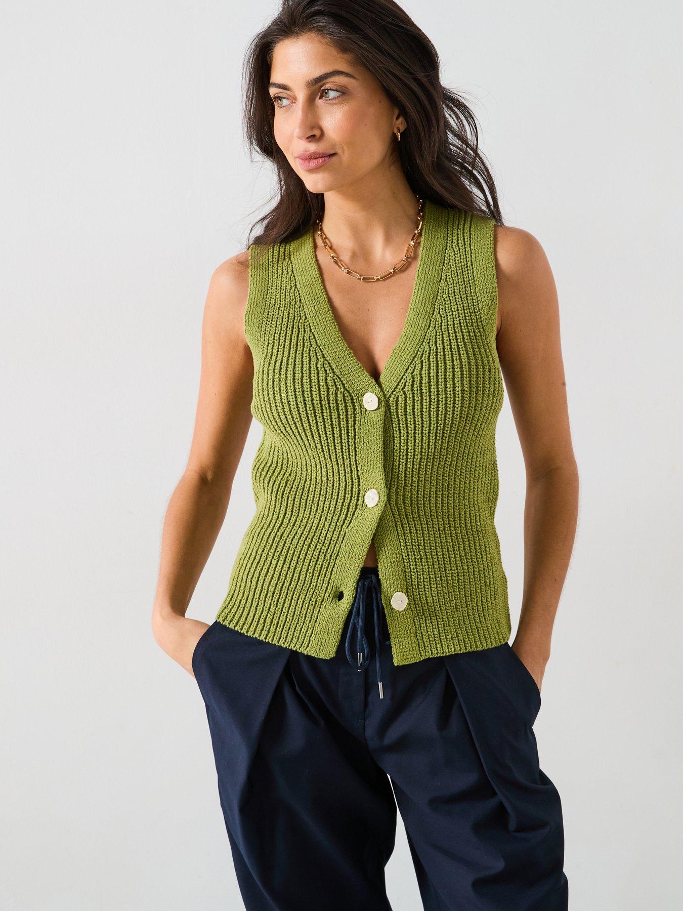 undefined Cotton Rich Sleeveless Knitted Waistcoat - Green