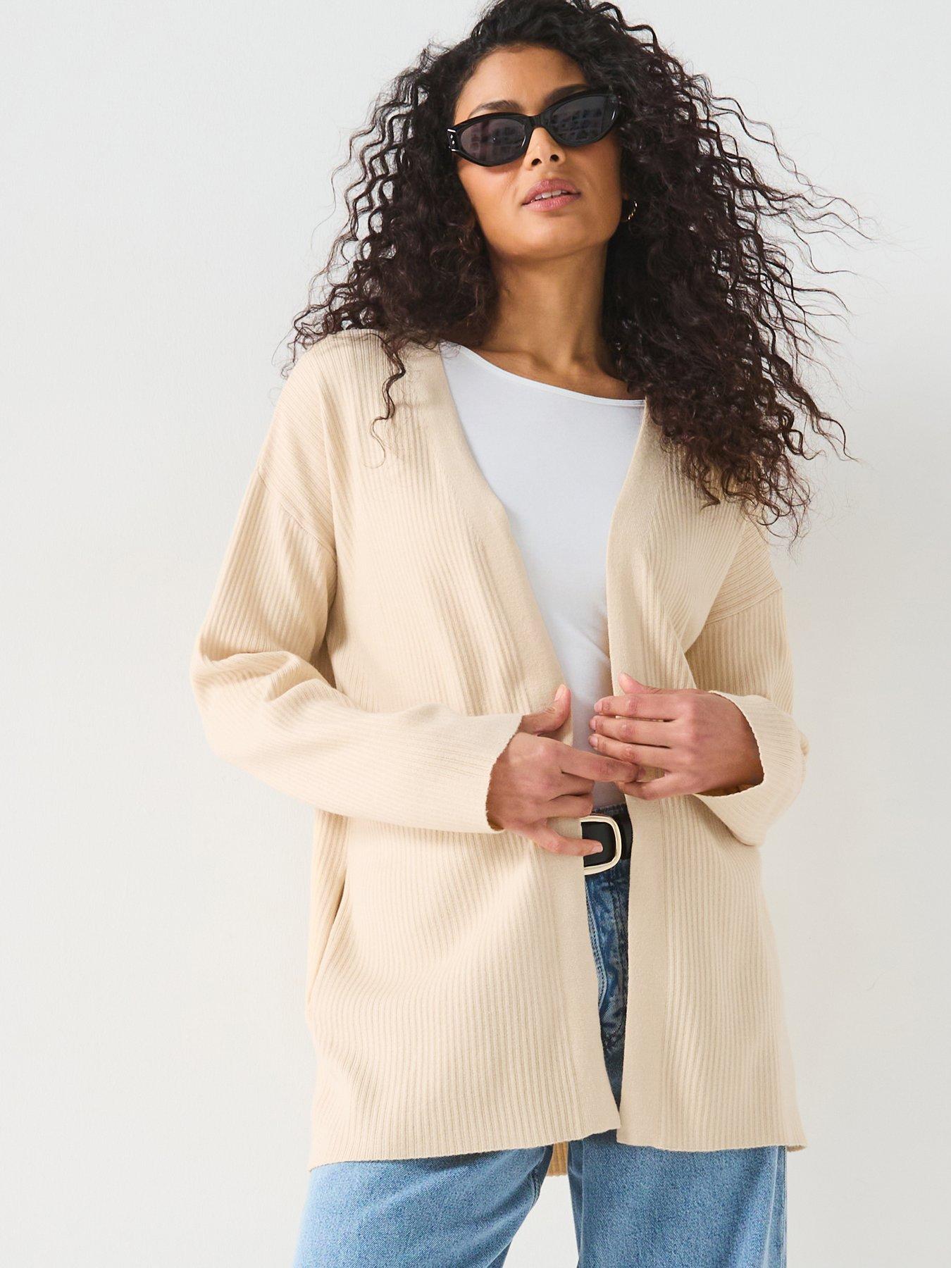 undefined Longline Ribbed Edge To Edge Cardigan - Natural