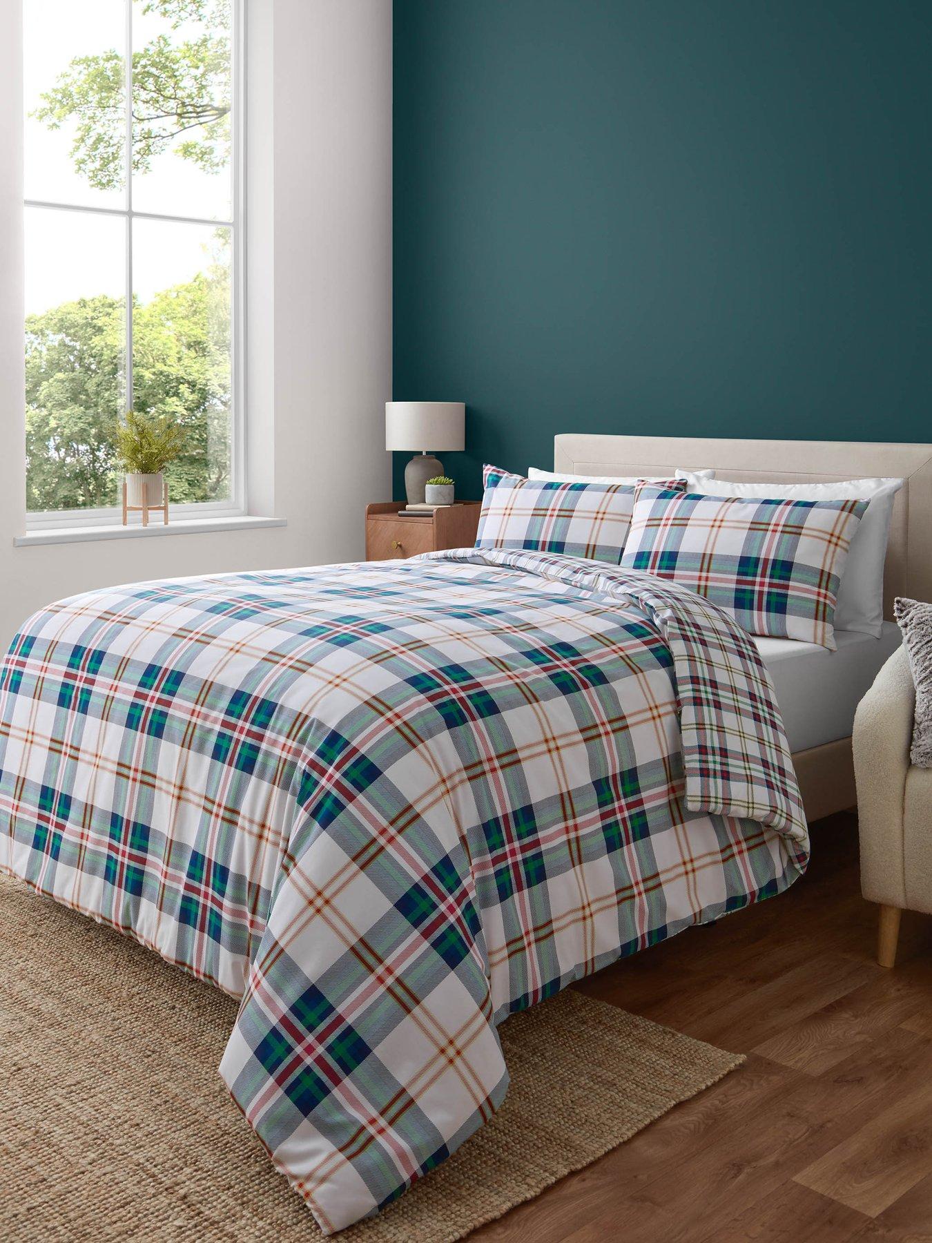 Product photograph of Catherine Lansfield Kelso Check Green Reversible Duvet Cover Set from very.co.uk