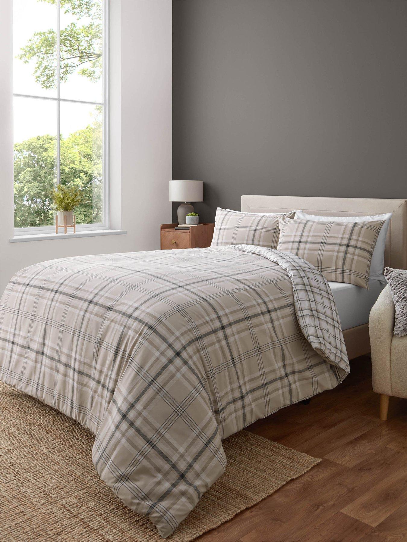 Product photograph of Catherine Lansfield Kelso Check Natural Reversible Duvet Cover Set from very.co.uk