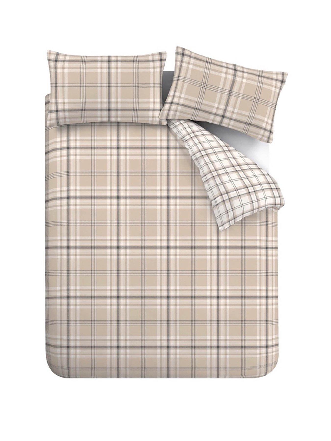 Image 2 of 5 of Catherine Lansfield Kelso Check Natural Reversible Duvet Cover Set