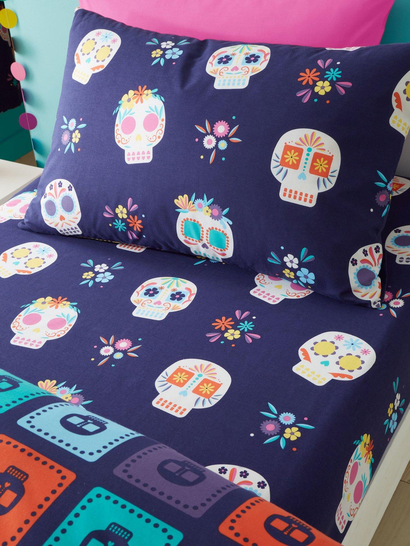 Product photograph of Catherine Lansfield Sugar Skull Fiesta Fitted Sheet- Double from very.co.uk