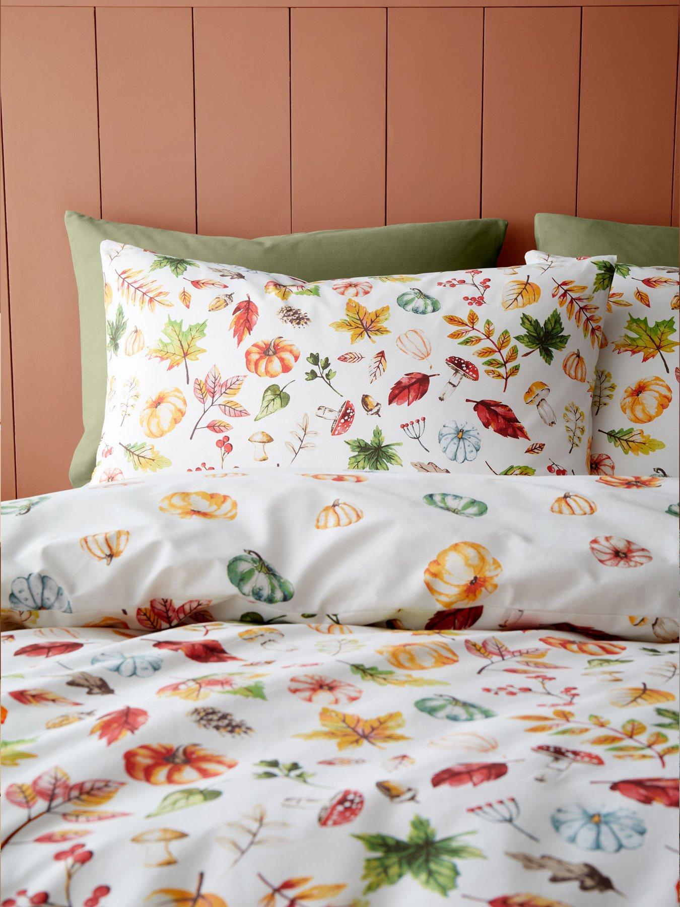 Catherine Lansfield Autumn Pumpkins Reversible Duvet Cover and ...