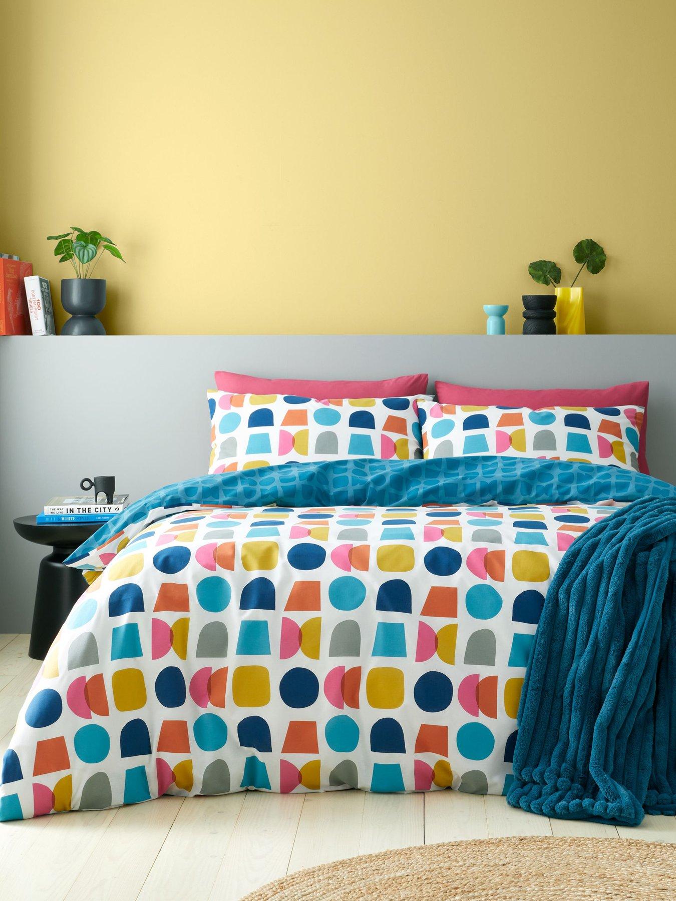 Product photograph of Catherine Lansfield Connect Geo Reversible Duvet Cover Set from very.co.uk