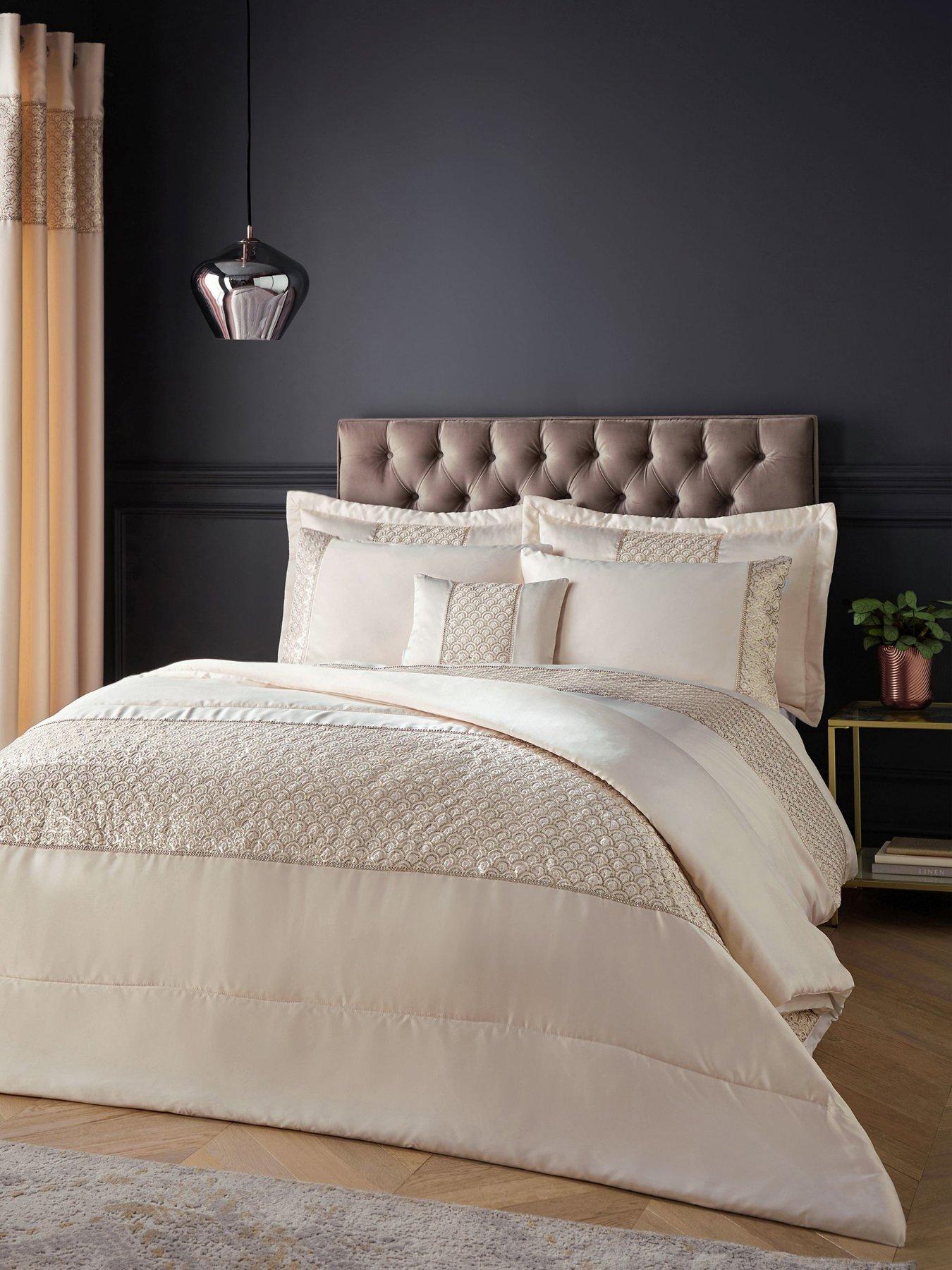 Product photograph of Catherine Lansfield Deco Sequin Quilted Bedspread Throw In Champagne from very.co.uk