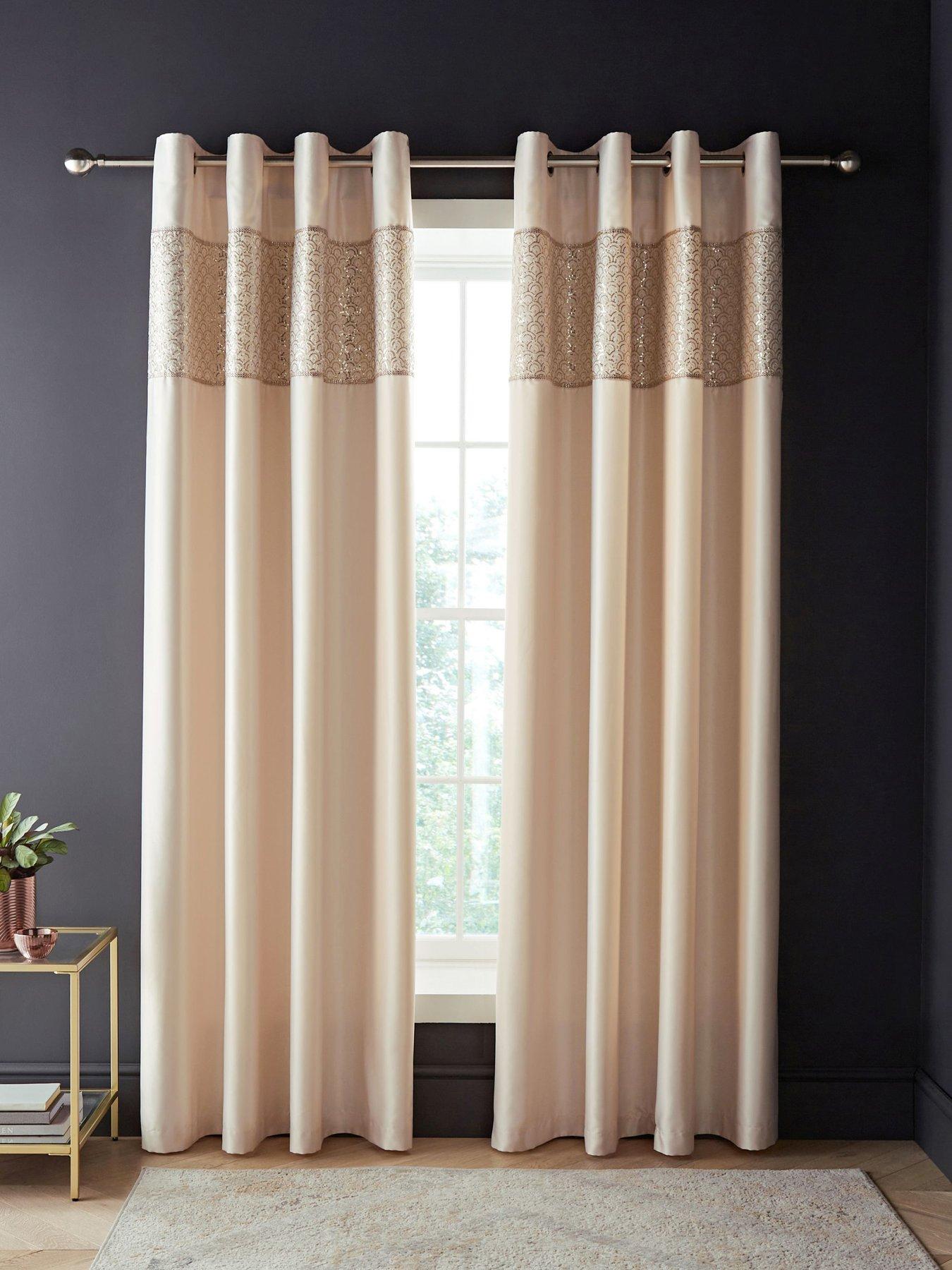 Catherine Lansfield Deco Sequin Lined Eyelet Curtains in Champagne