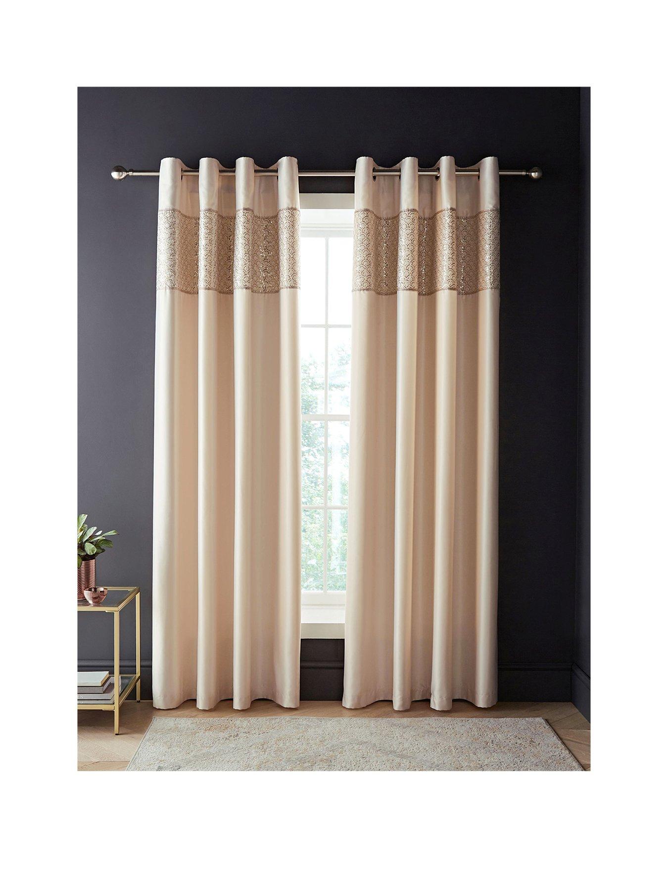 Product photograph of Catherine Lansfield Deco Sequin Lined Eyelet Curtains In Champagne from very.co.uk