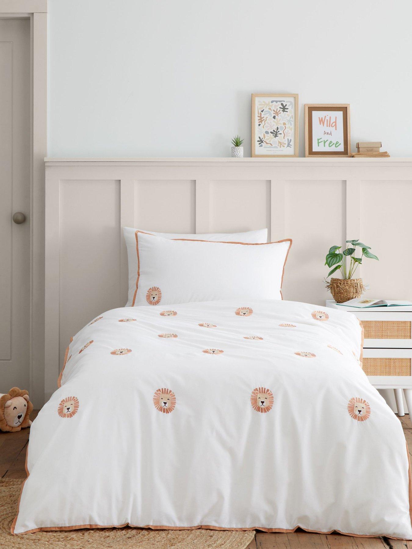 Product photograph of Catherine Lansfield Embroidered Lions Single Duvet Cover Set from very.co.uk