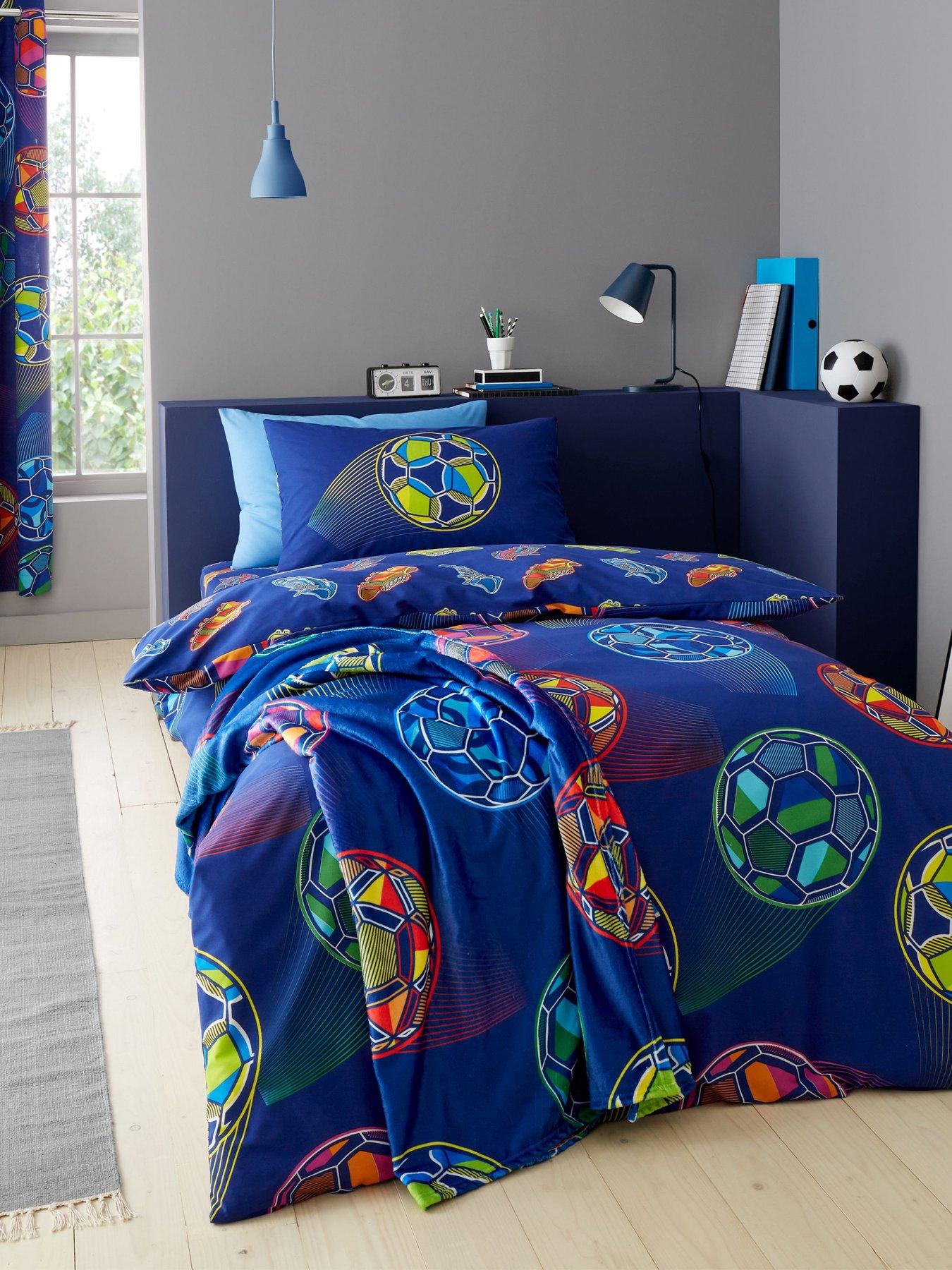 Product photograph of Catherine Lansfield Bright Football Reversible Duvet Cover Set from very.co.uk