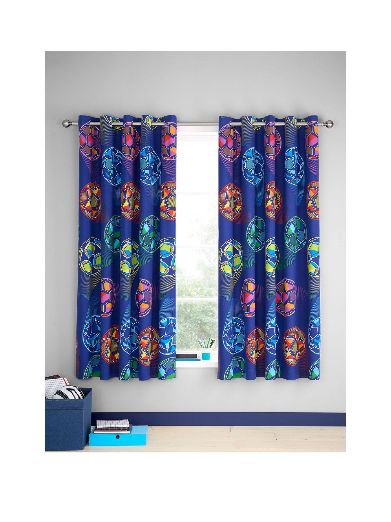 Image 1 of 2 of Catherine Lansfield Bright Football Reversible Eyelet Curtains W168xD183cm(W66xD72inches)