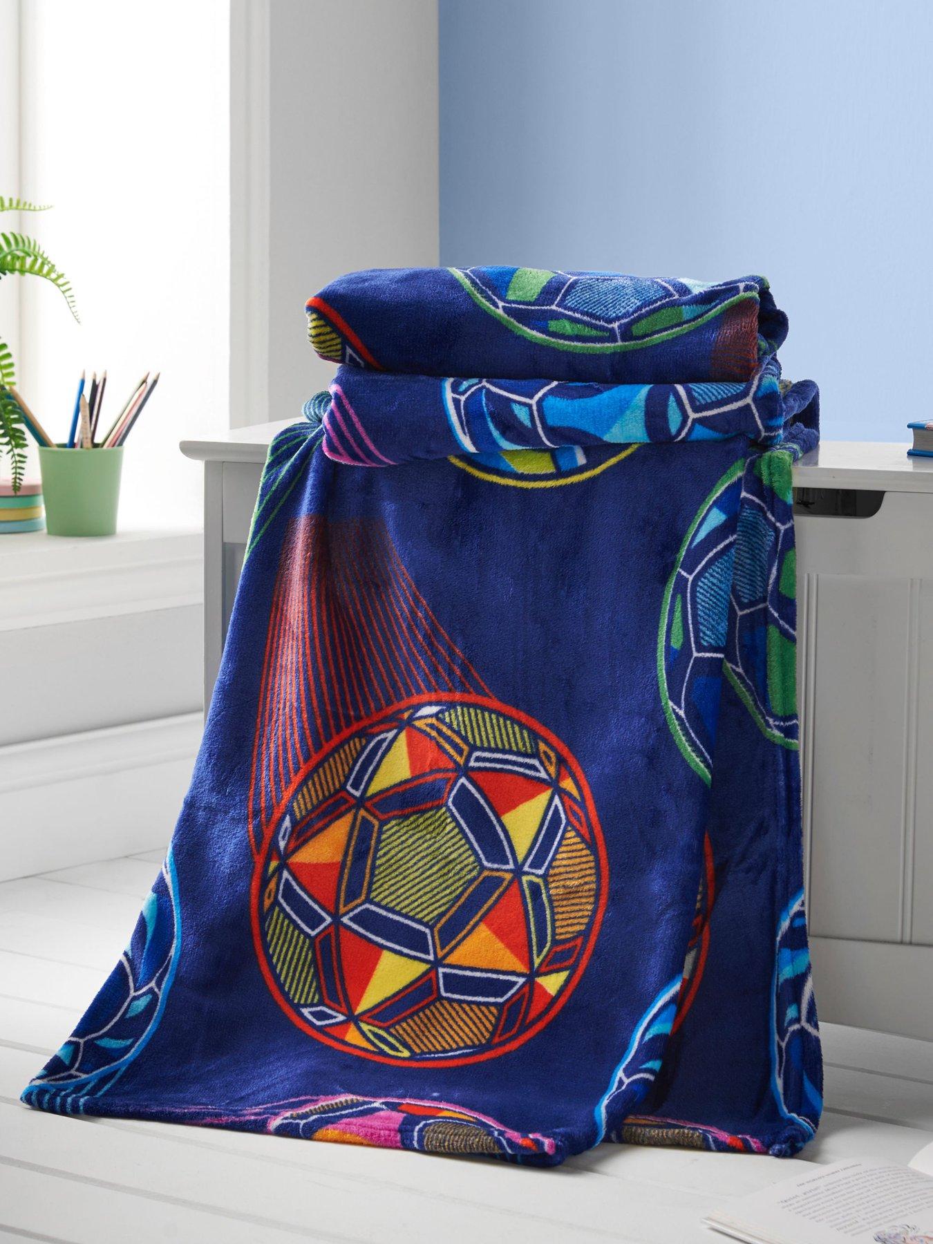 Product photograph of Catherine Lansfield Bright Football Cosy Fleece Blanket Throw from very.co.uk