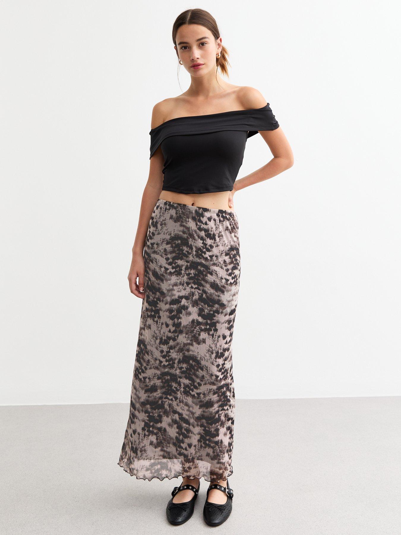 Abstract Mesh Midi Skirt Grey