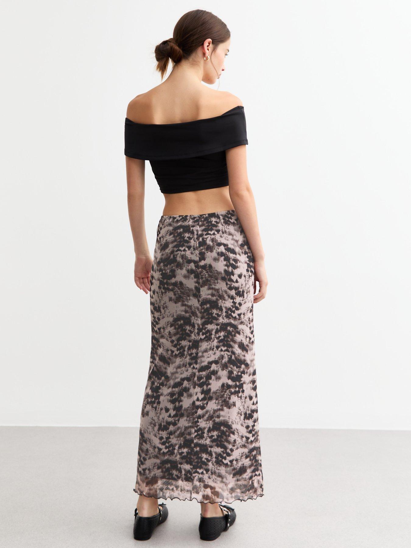 Image 2 of 4 of New Look Abstract Mesh Midi Skirt - Grey