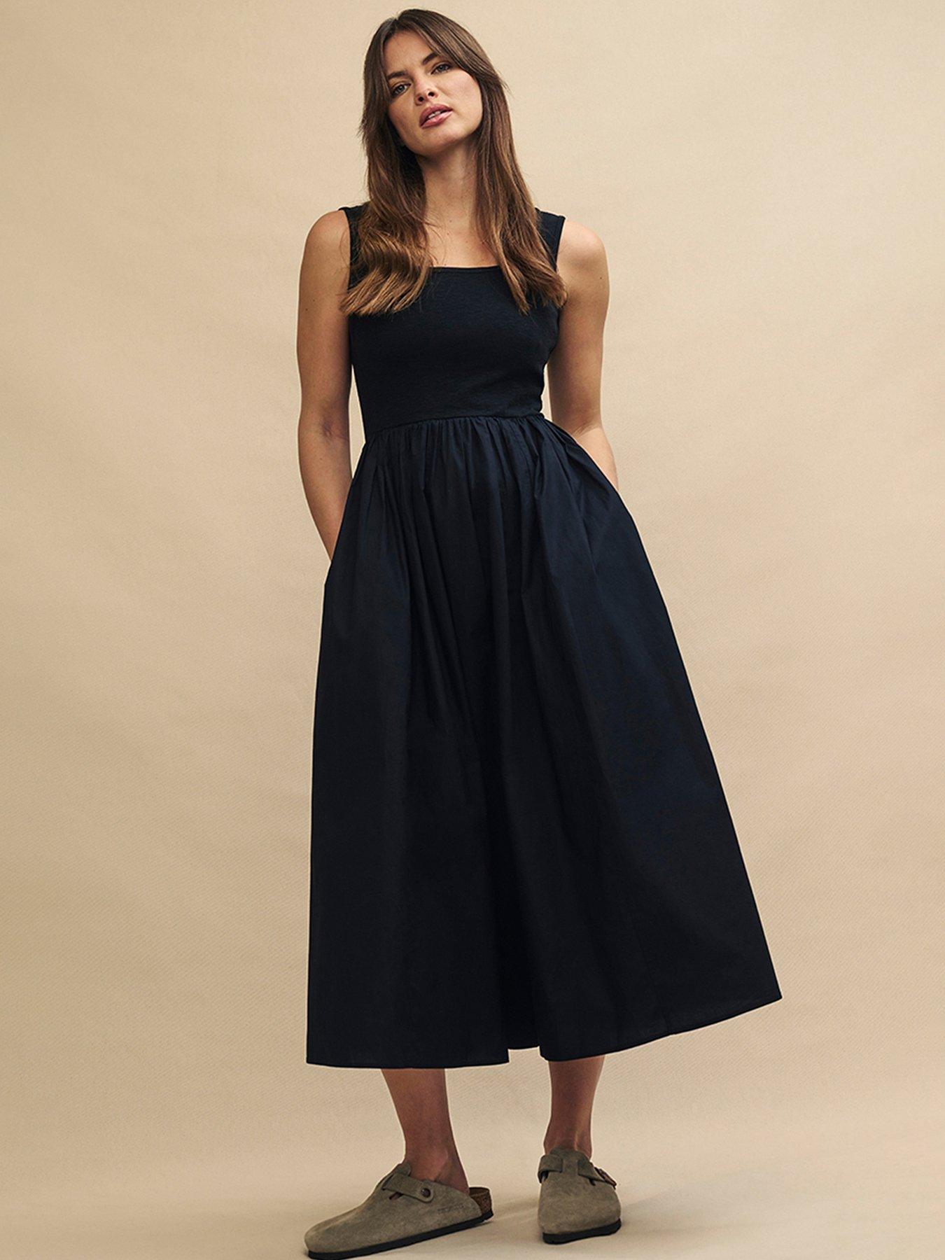 Sleeveless A Line Midi Dress Black