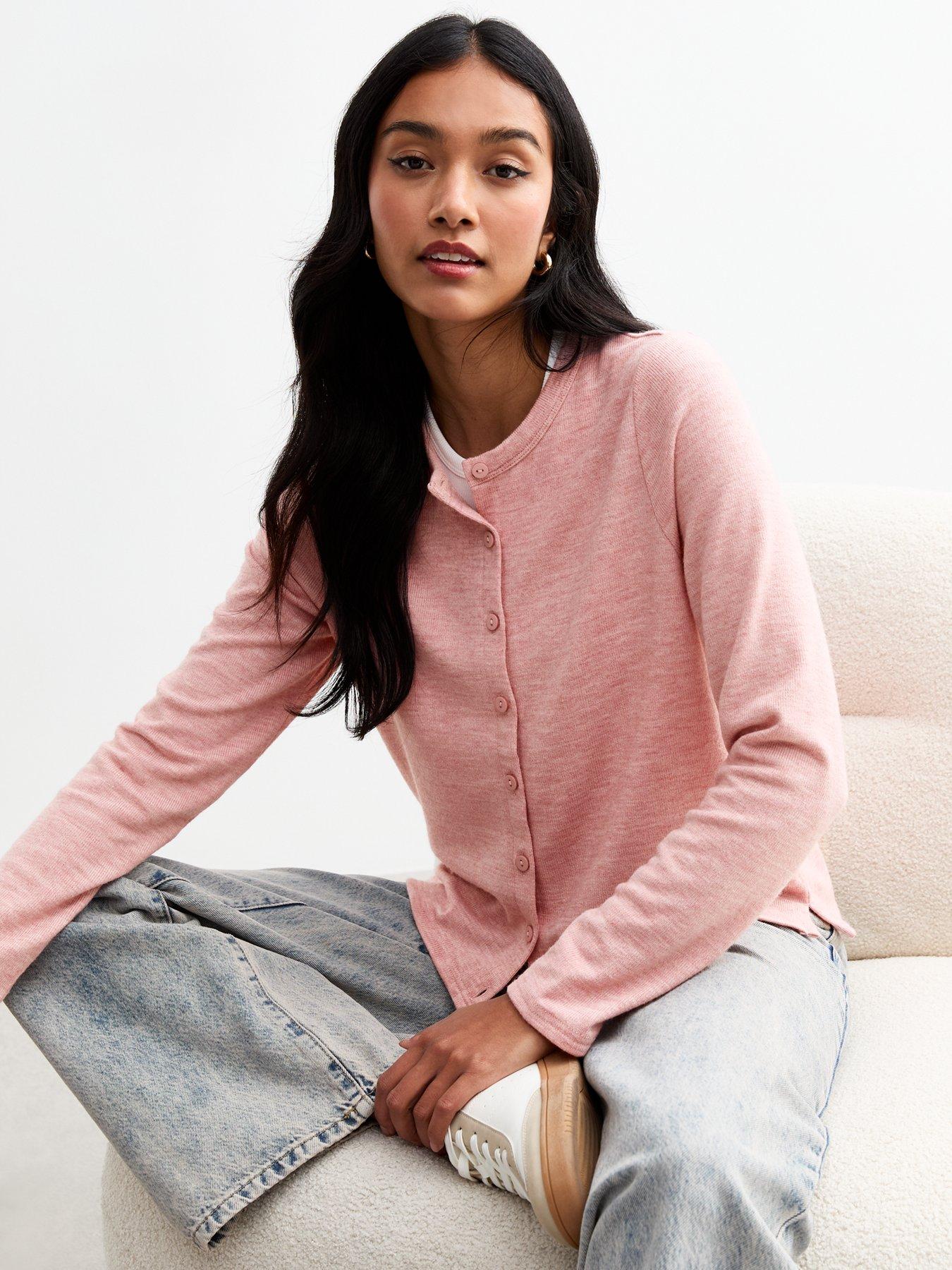 New Look Pink Soft Touch Crew Neck Cardigan Very