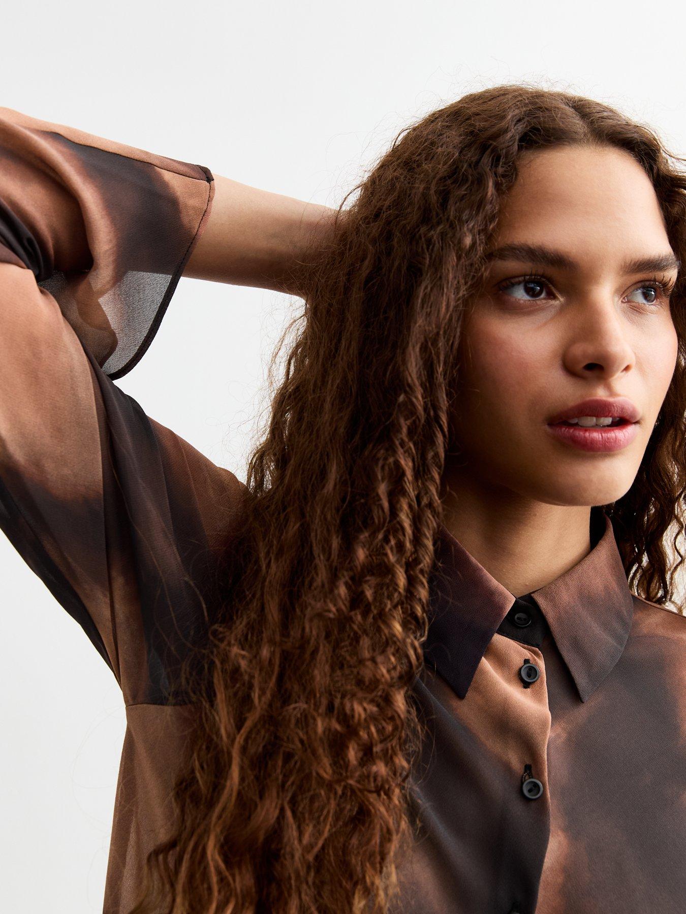 Image 4 of 4 of New Look Black Abstract Chiffon Shirt - Print