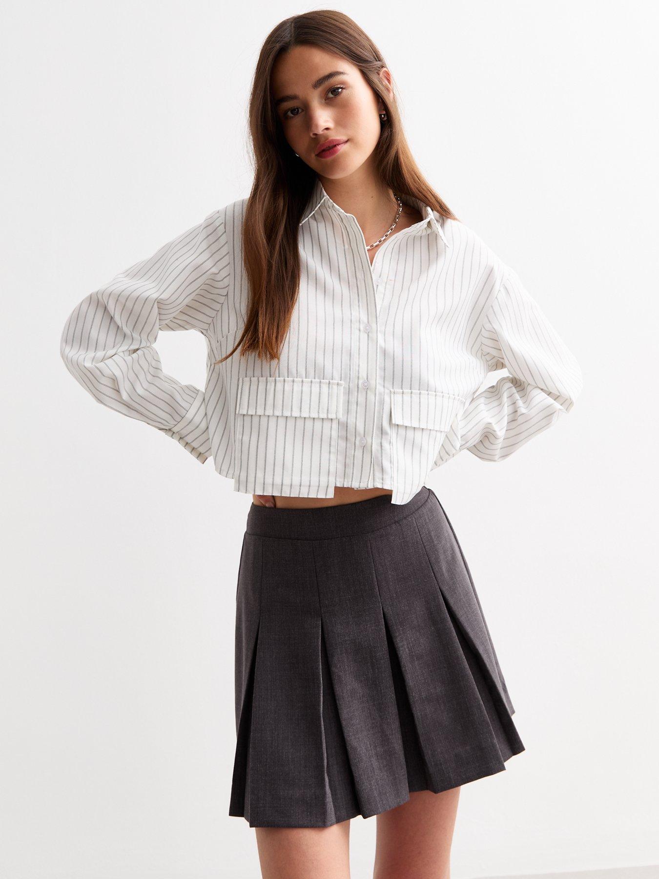 undefined Box Pleat Mini Skirt - Grey