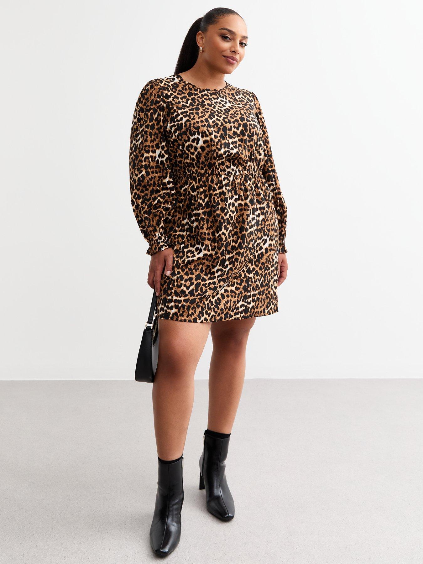 New Look Curves Brown Leopard Print Long Sleeve Mini Dress Very