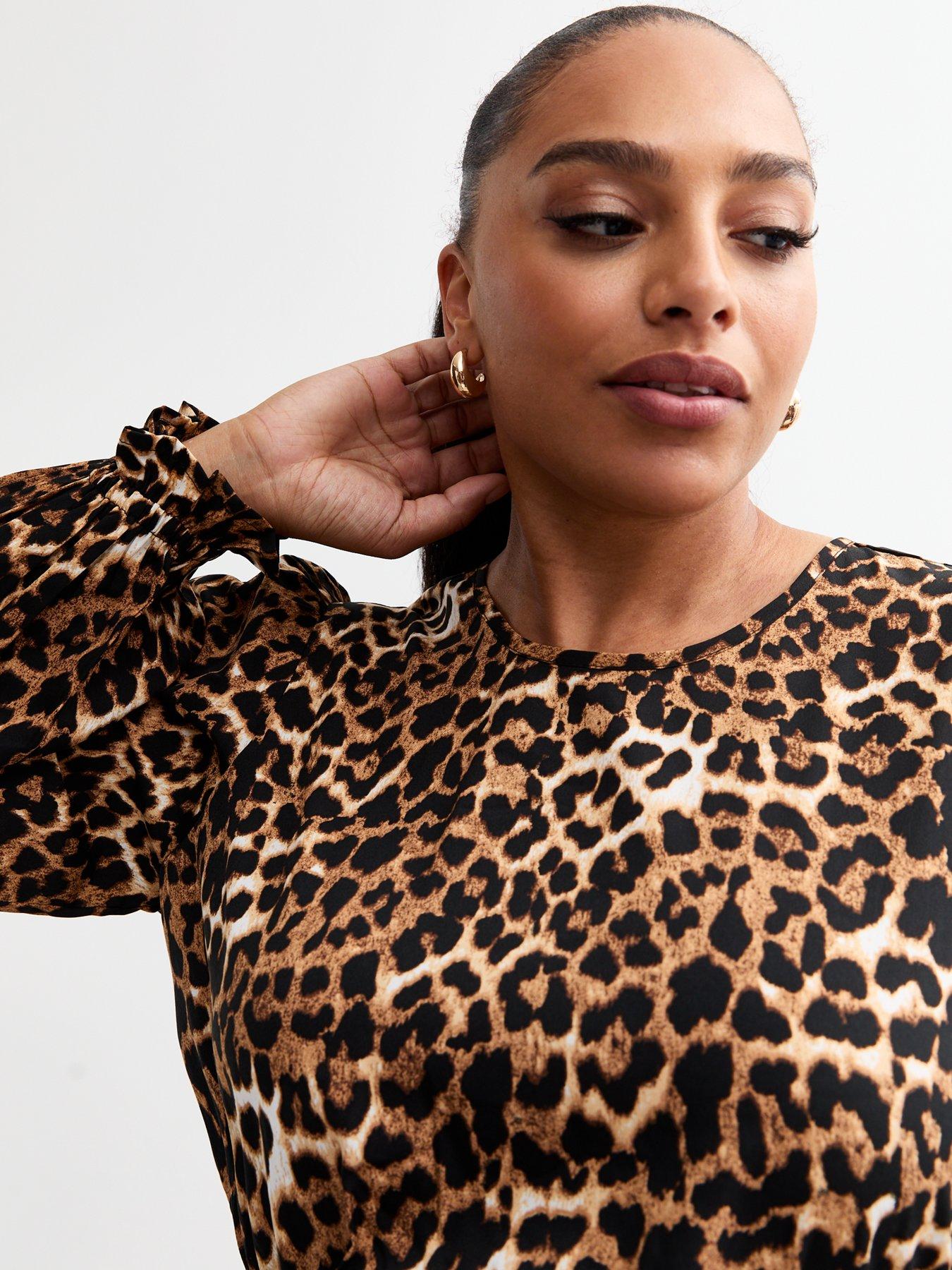 New Look Curves Brown Leopard Print Long Sleeve Mini Dress Very