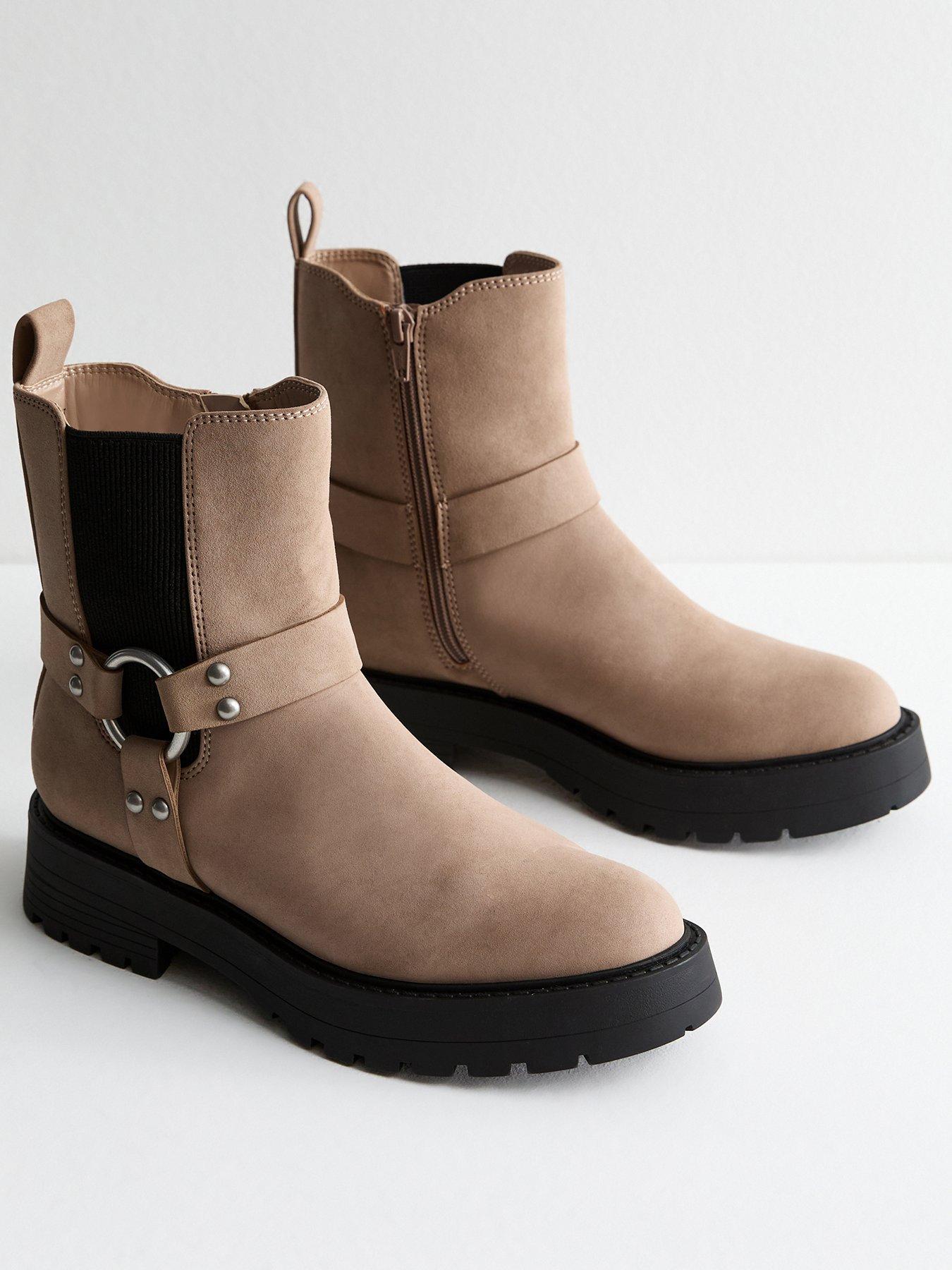 Biker Boots Brown Wide Fit Boots New Look Wide Fit Leather-Look