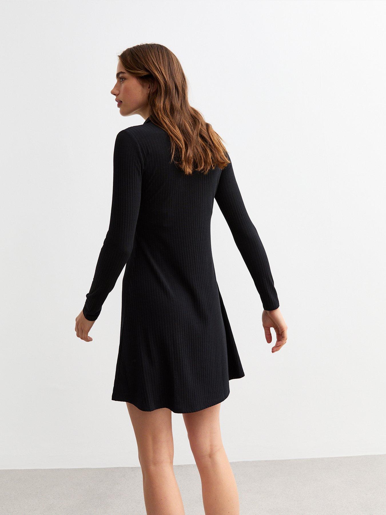 New Look Ribbed Jersey Long Sleeve Mini Skater Dress Black Very
