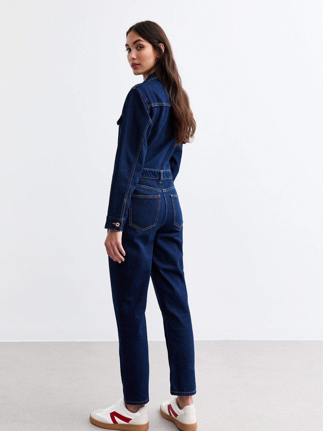 New Look Buttoned Denim Jumpsuit Dark Blue