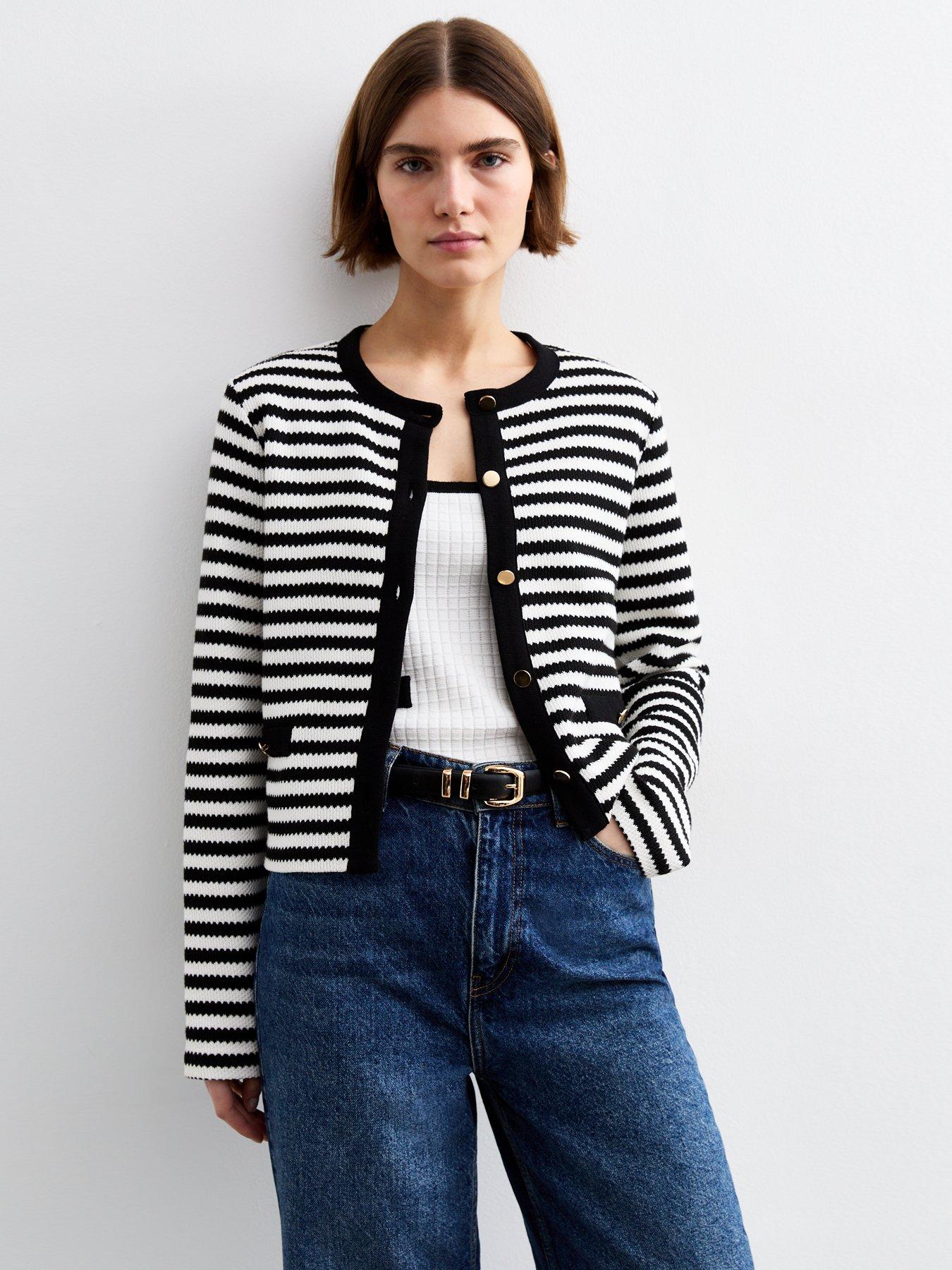 Image 1 of 5 of New Look Black Soft Touch Striped Cardigan - Print