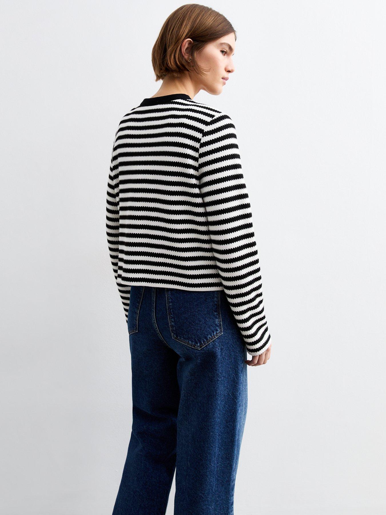 Image 2 of 5 of New Look Black Soft Touch Striped Cardigan - Print