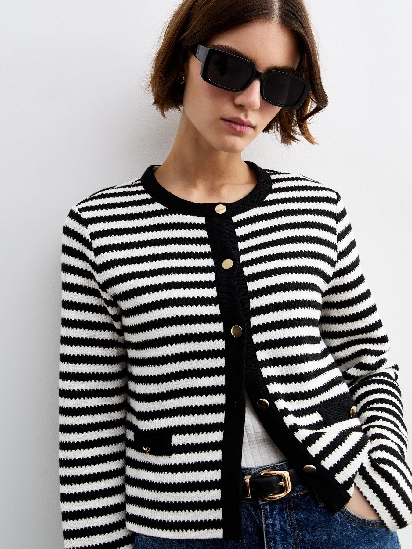 Image 4 of 5 of New Look Black Soft Touch Striped Cardigan - Print