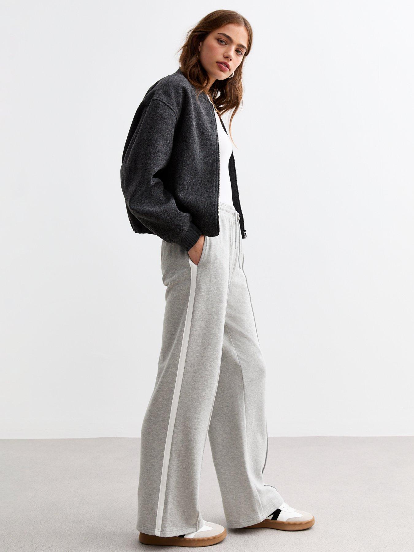 undefined Pintuck Wide Leg Drawstring Joggers - Grey