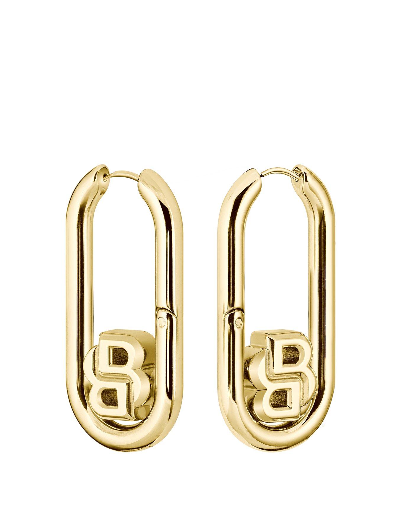 Product photograph of Boss Ladies Double B Gold Ip Swing Earrings from very.co.uk