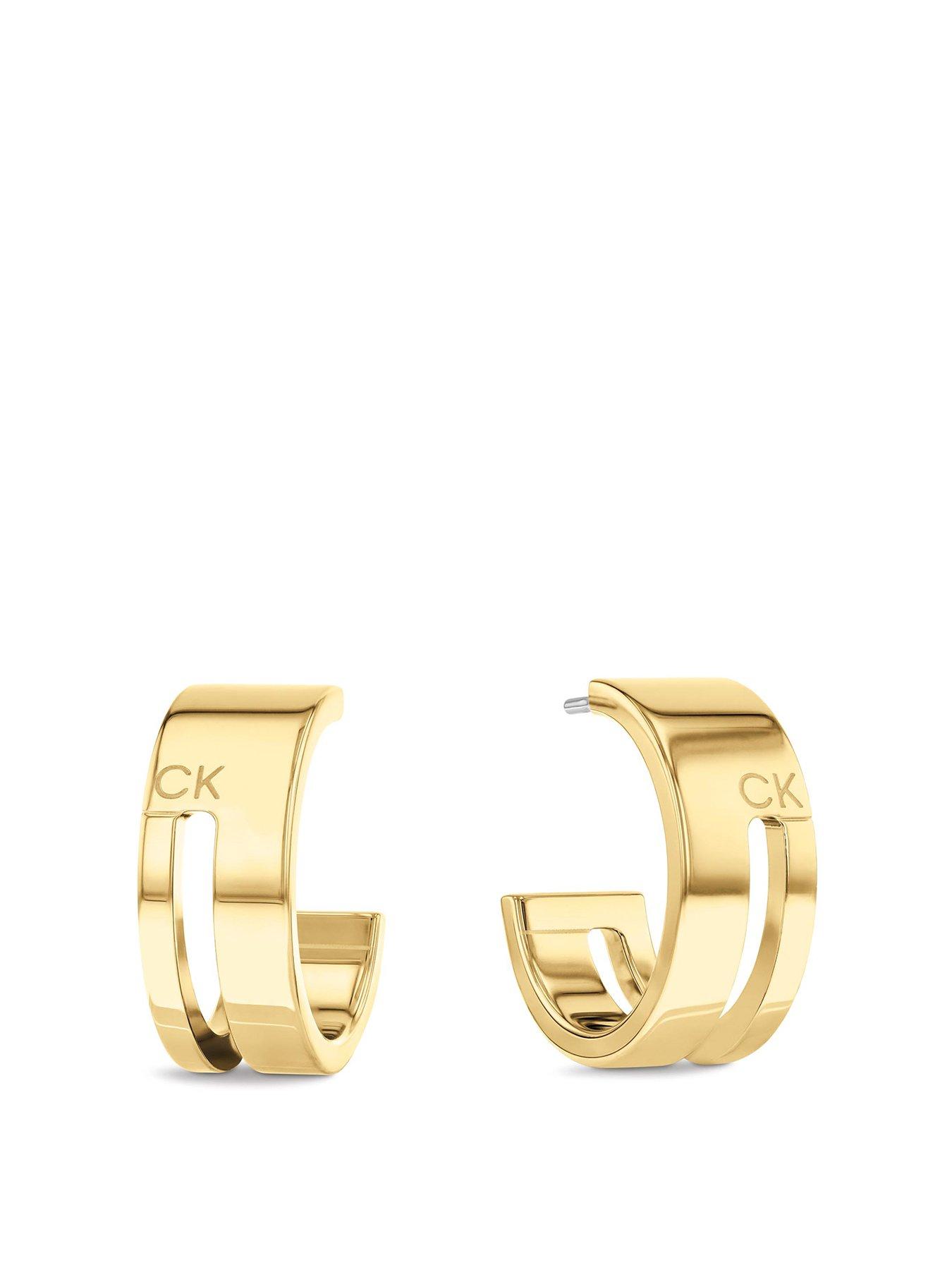 Product photograph of Calvin Klein Womens Calvin Klein Gold Plated Hoop Earrings from very.co.uk