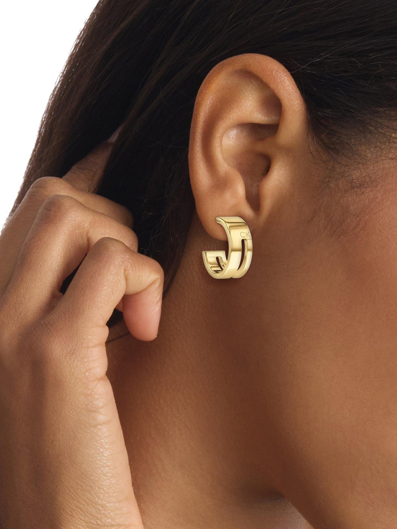 Image 3 of 4 of Calvin Klein Womens Calvin Klein gold plated hoop earrings