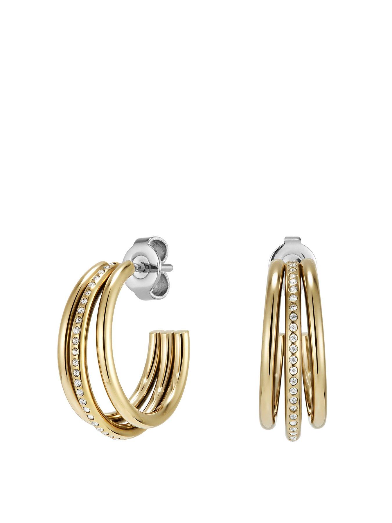 Product photograph of Olivia Burton Gold Ip Ever Stacked Claw Hoop Earrings from very.co.uk