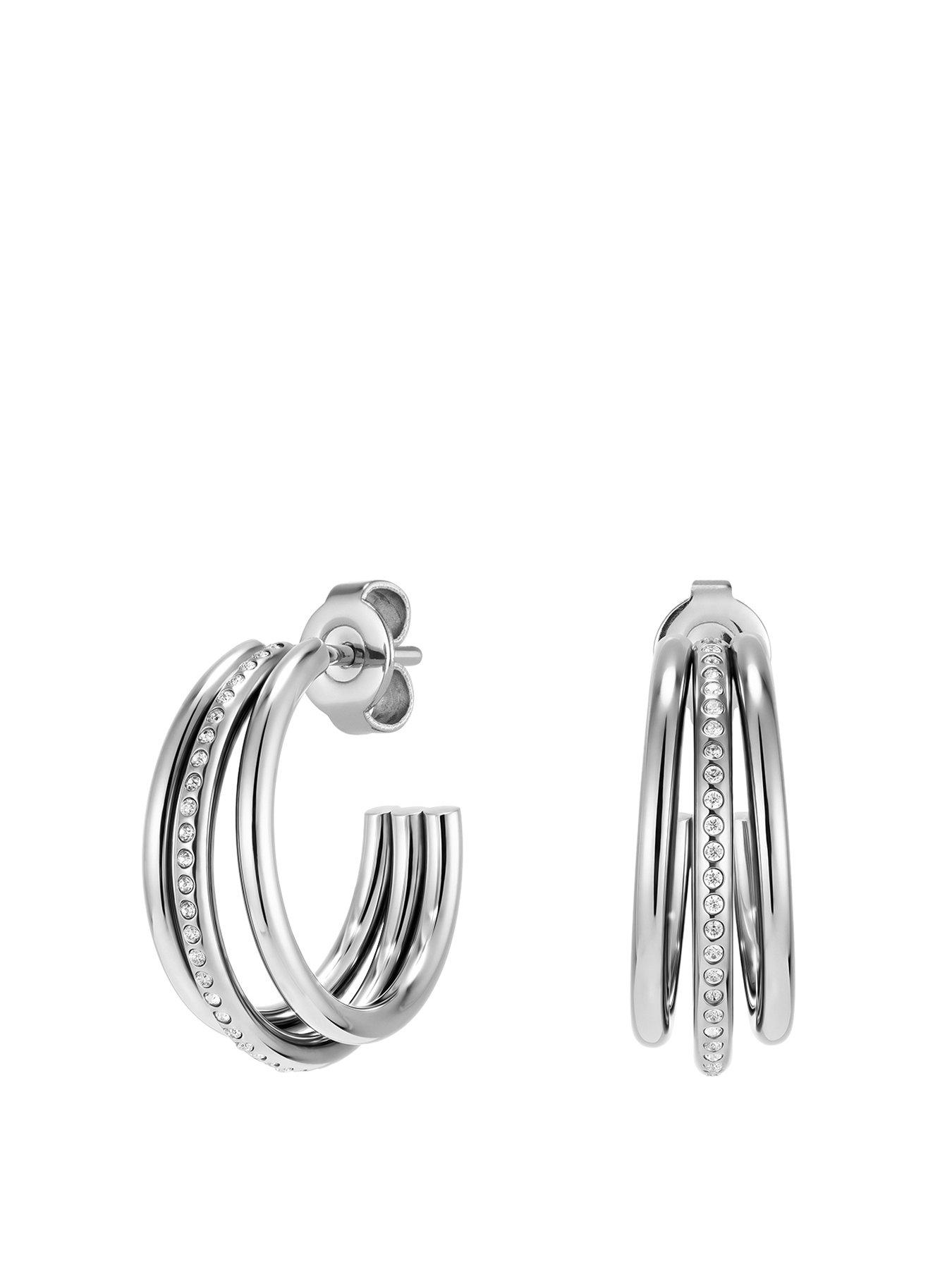 Product photograph of Olivia Burton Stainless Steel Ever Stacked Claw Hoop Earrings from very.co.uk