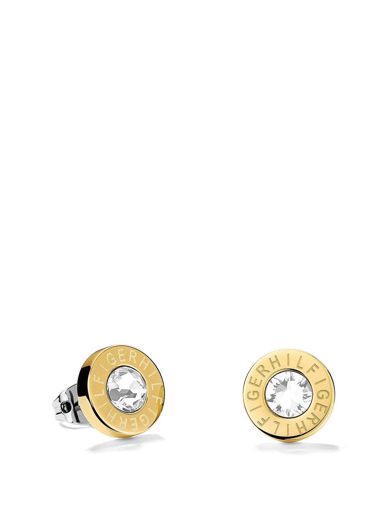 Product photograph of Tommy Hilfiger Womens Gold Plated Stud Earrings from very.co.uk