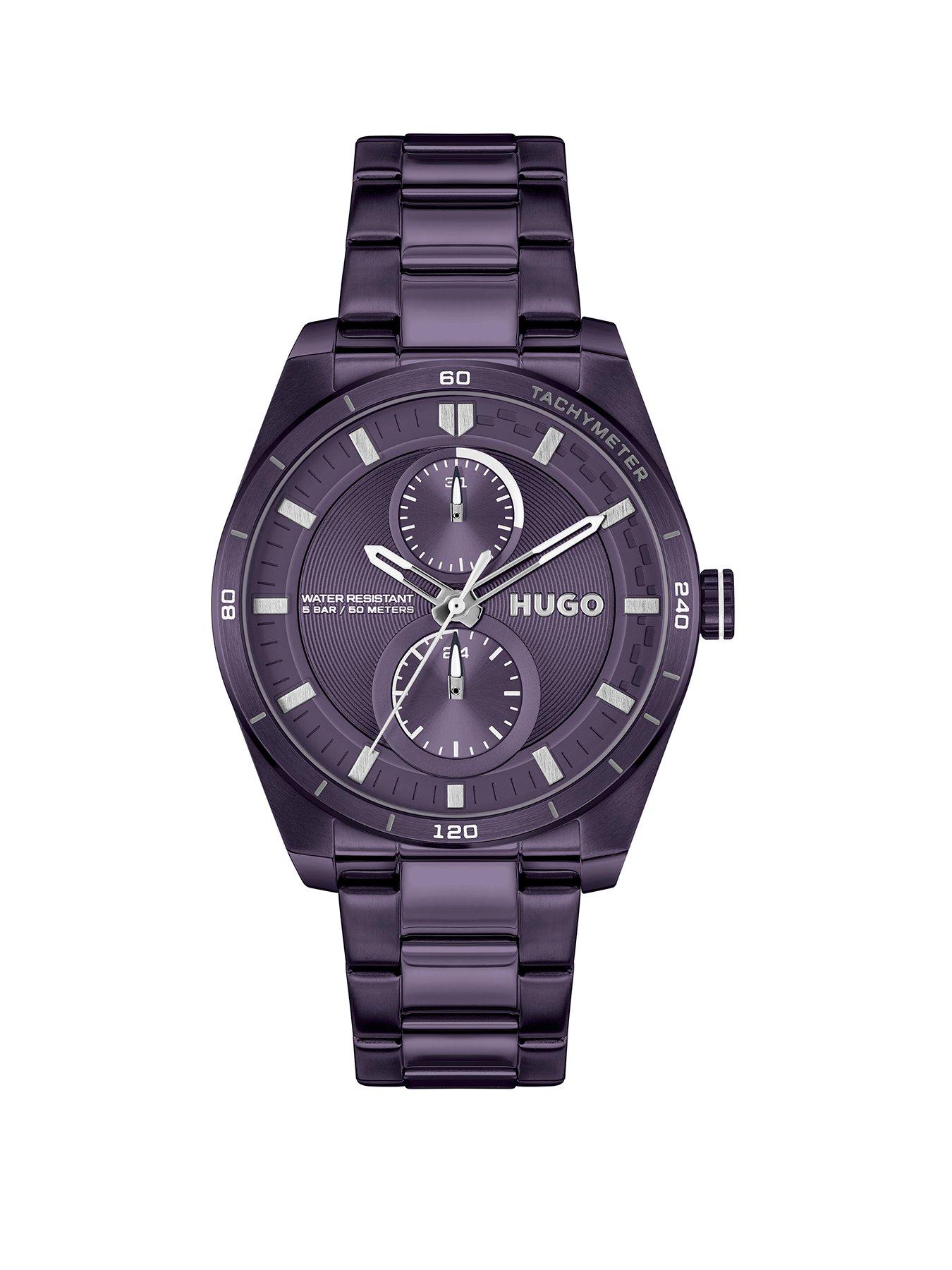 Product photograph of Hugo Ladies Fast For Her Purple Ip Multifunction Bracelet Watch from very.co.uk