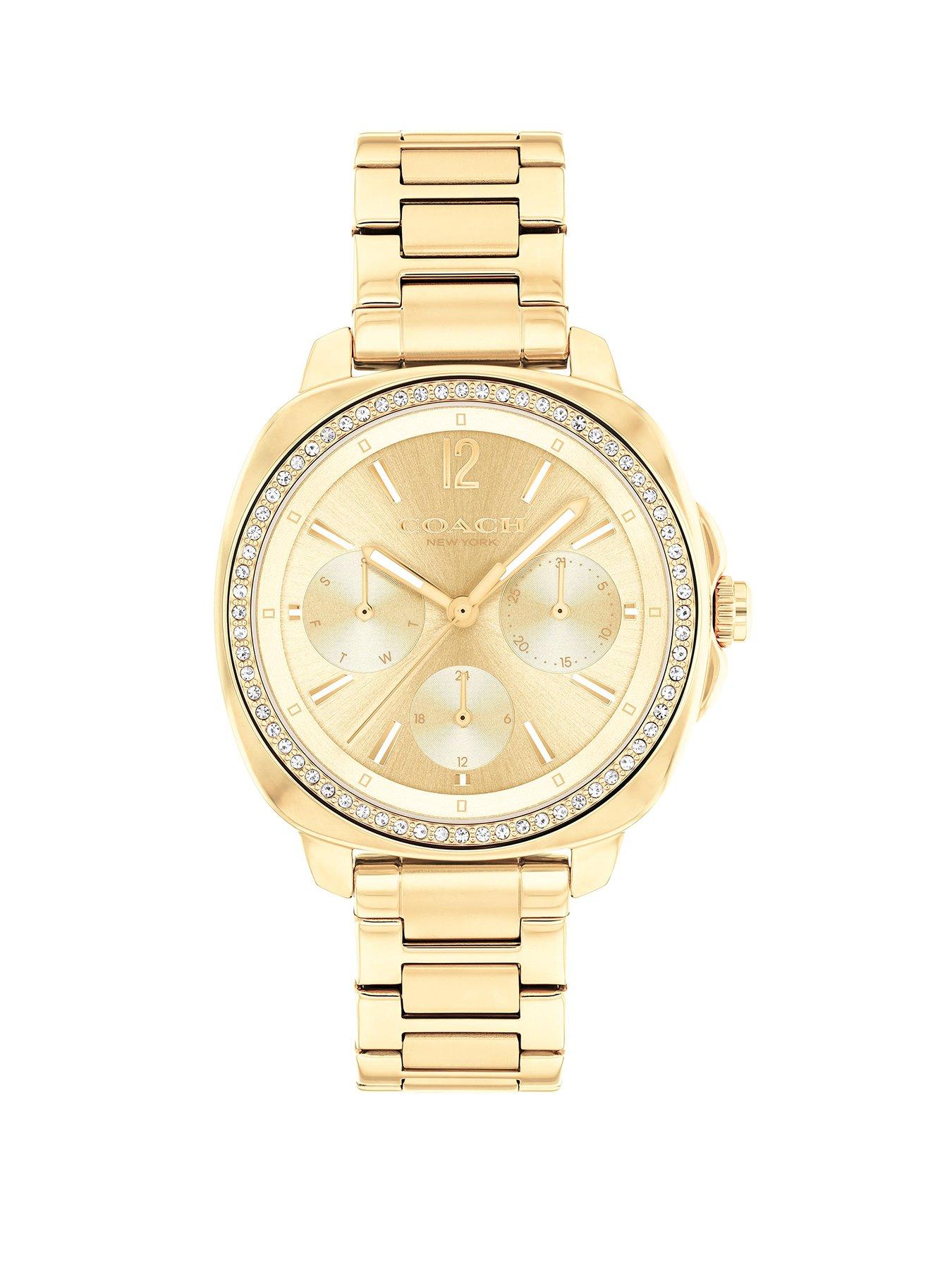 Product photograph of Coach Ladies Kitt Gold Ip Bracelet Watch from very.co.uk