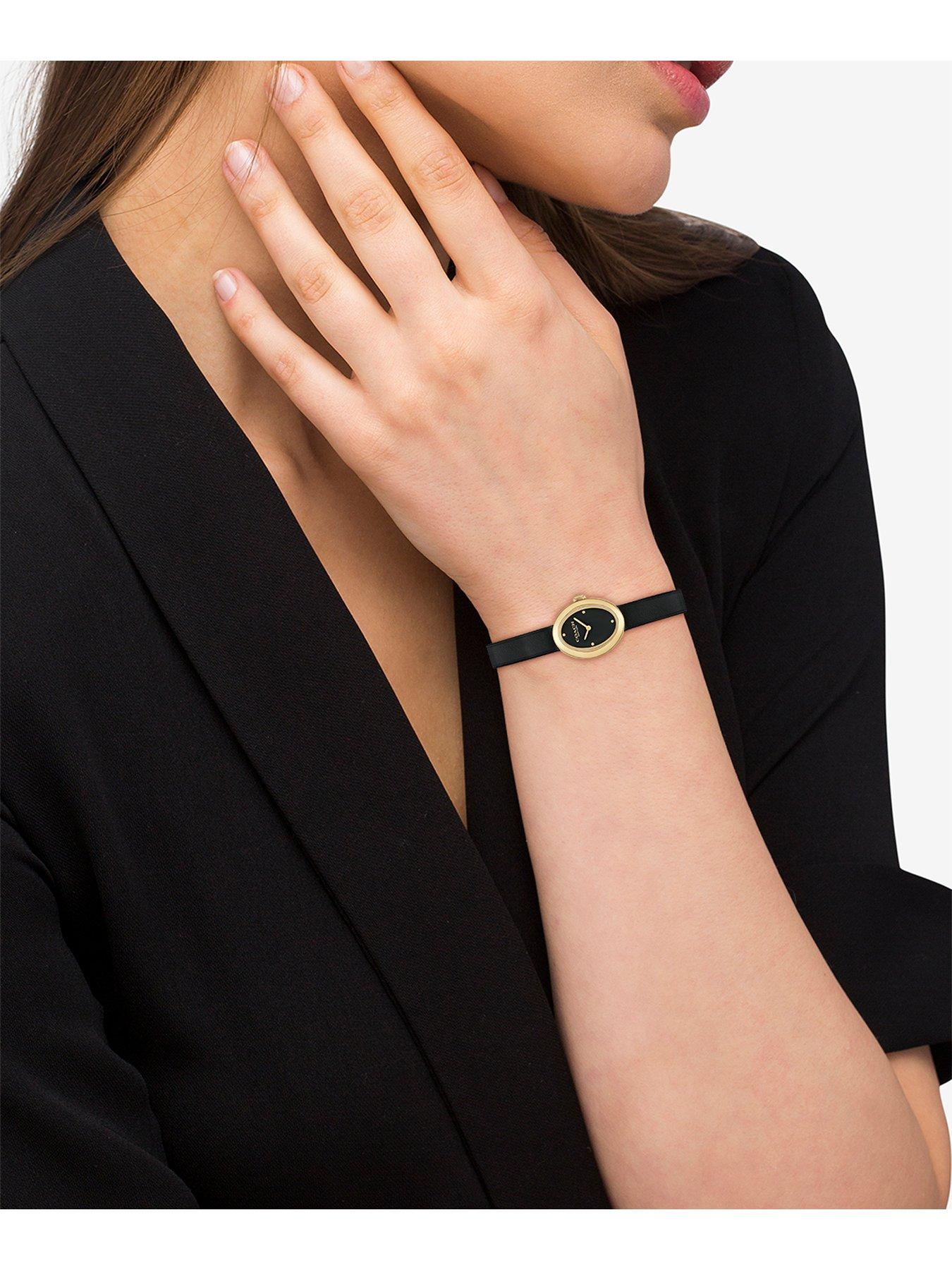 Coach black leather watch online